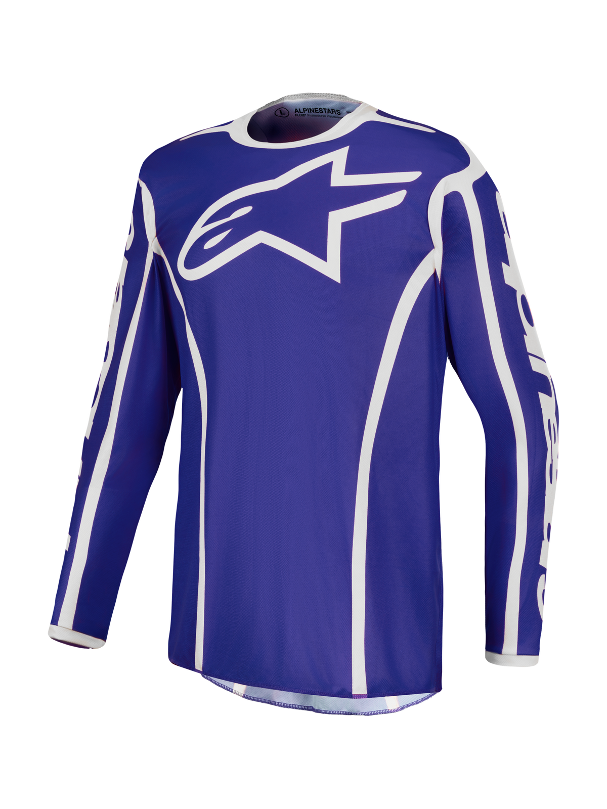 Alpinestars Fluid Apex V2 Trikot, Motocross-Oberteil für Herren, Blau und Weiß, feuchtigkeitsableitendes Polygewebe.