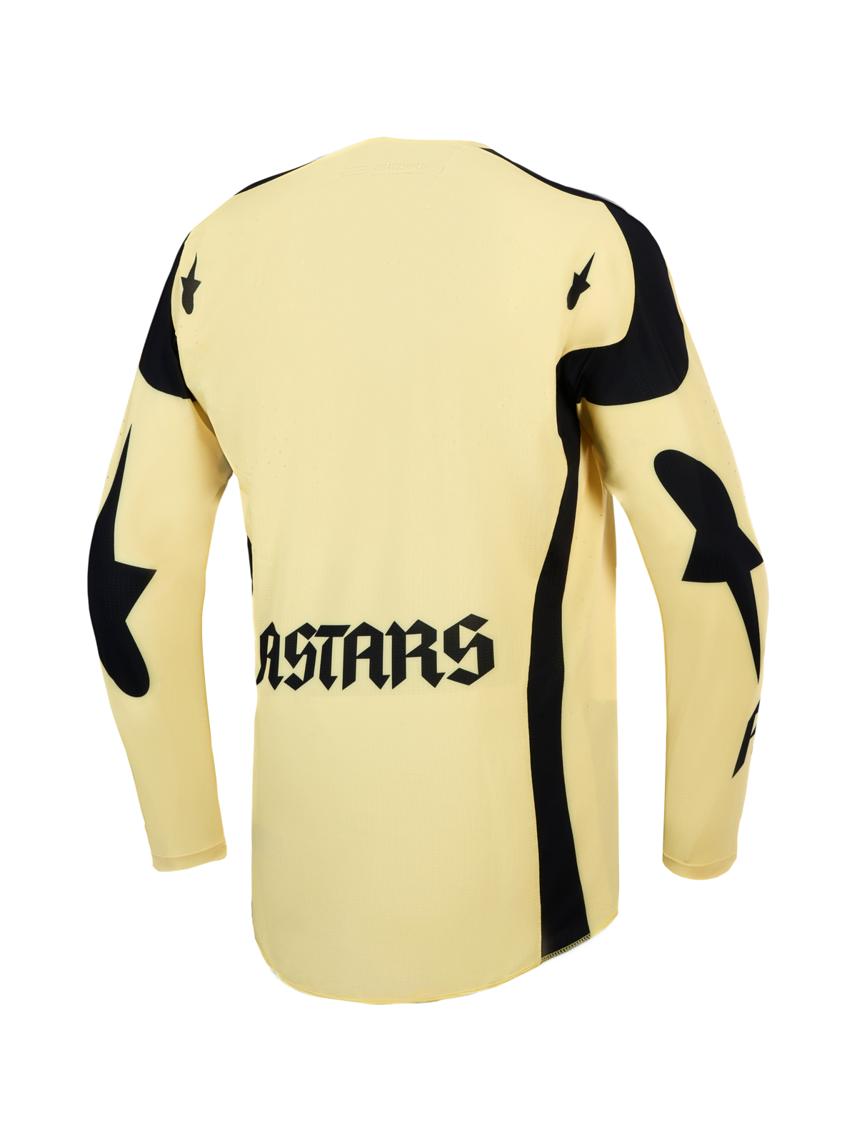 Alpinestars Techstar Atrox Herren-Motocross-Trikot, Gelb und Schwarz, Rückansicht mit ASTARS-Logo und Laserperforationen.