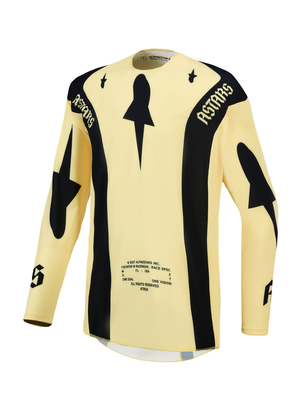 Alpinestars Techstar Atrox Trikot, Motocross-Oberteil für Herren, Gelb und Schwarz, mit atmungsaktiven Laserperforationen.