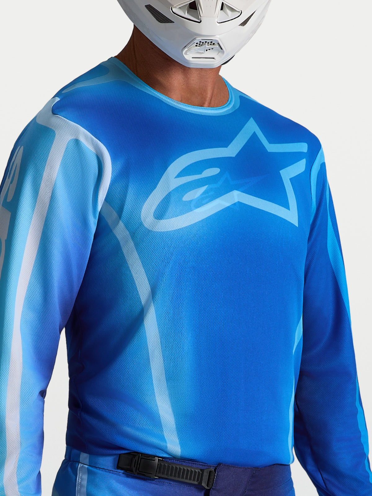 Alpinestars Fluid Kepler Jersey, blue performance motocross jersey with moisture-wicking fabric and athletic fit.