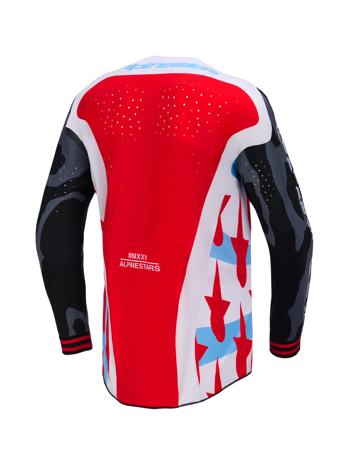 Techstar Trikot Limited Edition Beast Coast, rot-weißes Design mit Camouflage-Ärmeln und laserperforiertem Rücken.