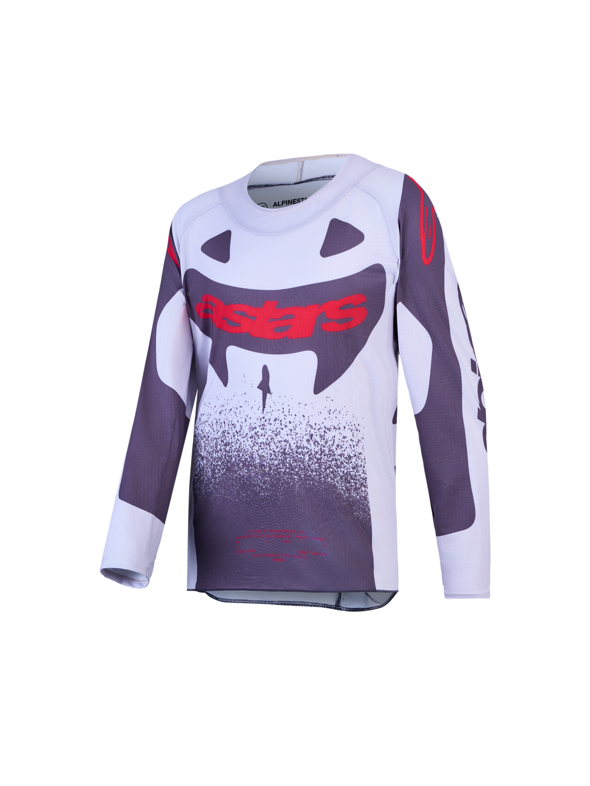 Alpinestars Supertech Swan Jugend-Trikot, Motocross-Rennsport, Grau und Weiß mit roten Grafiken, leichtes Stretch-Mesh.