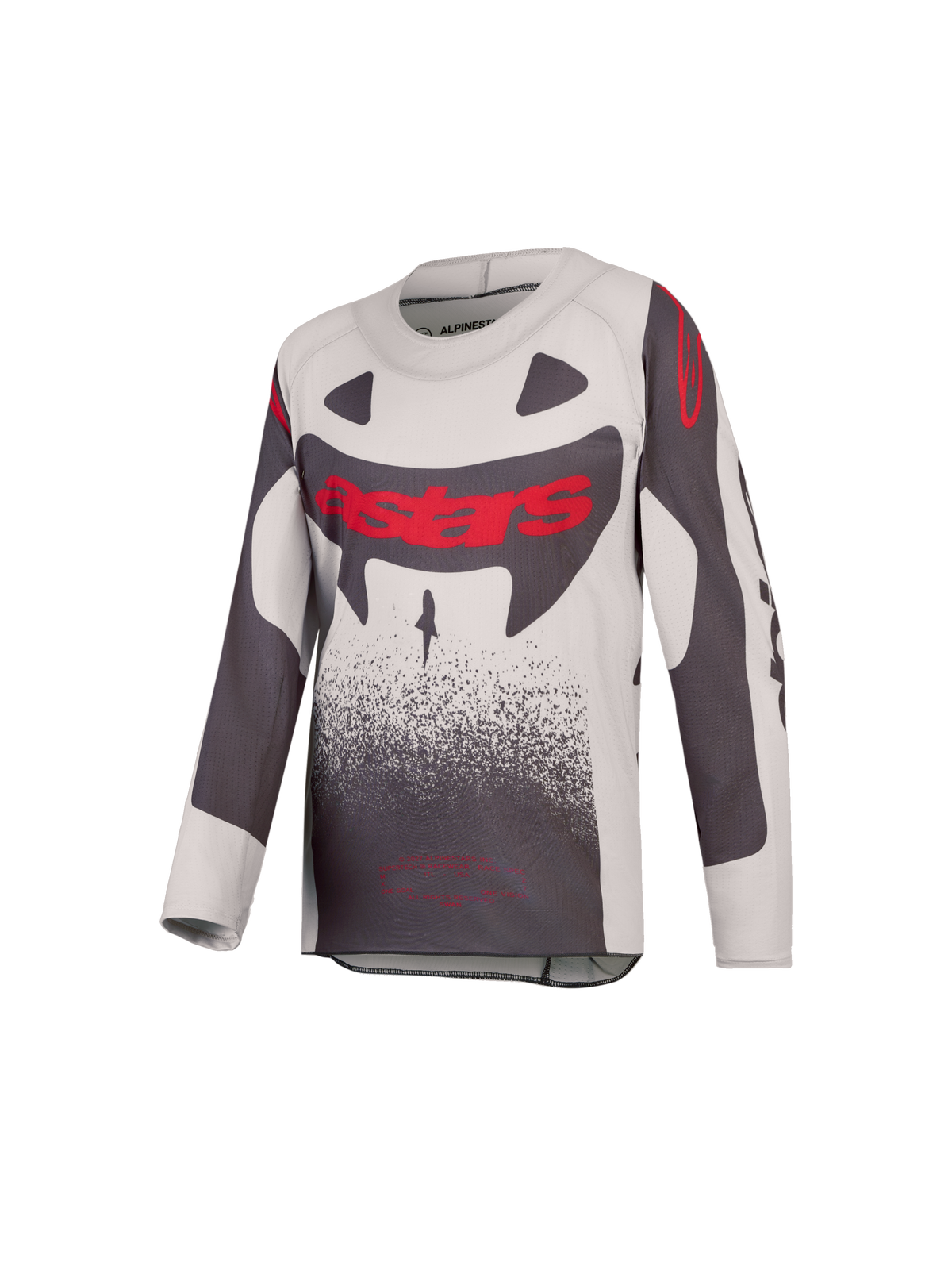 Alpinestars Supertech Jugend-Trikot Swan 2027, Motocross-Ausrüstung, Grau und Rot, belüftetes Stretch-Mesh.