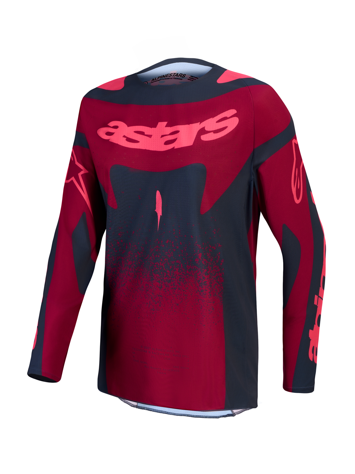 Alpinestars Stella Techstar Trikot Swan, Damen-Motocross-Trikot in Rot und Dunkelgrau, feuchtigkeitsableitendes Stretchgewebe.