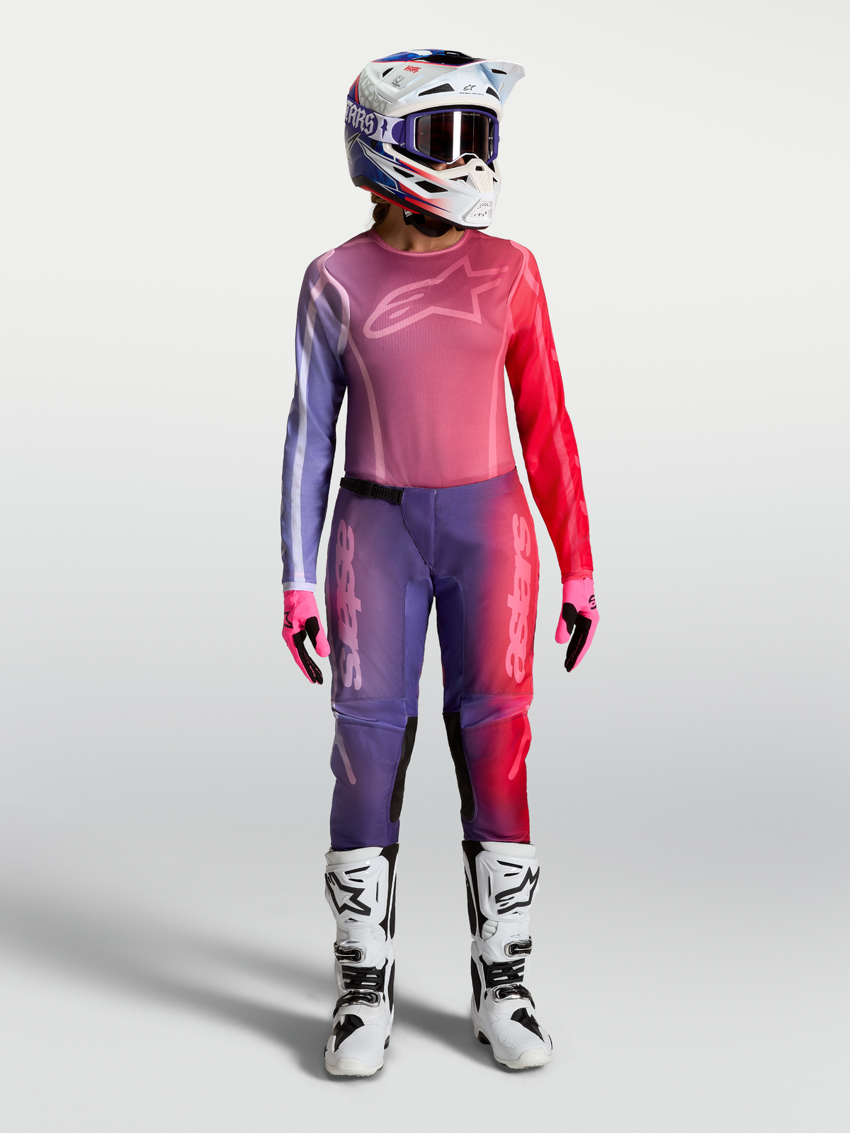 Alpinestars Stella Fluid Kepler Gear Set, Damen-Motocross-Outfit, Lila und Rot, Performance-Trikot und -Hose für Offroad.