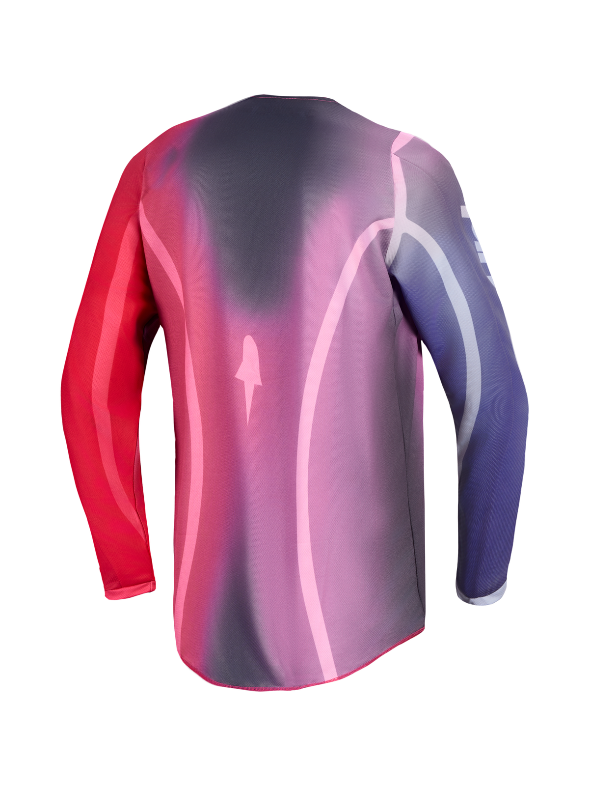 Alpinestars Stella Fluid Kepler Trikot, Damen-Motocross-Trikot, Lila und Rot, Rückansicht, verlängerter Saum, Polygewebe.