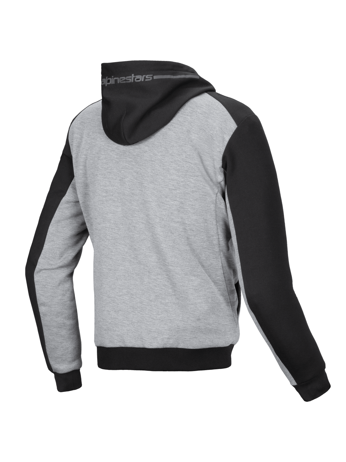 Alpinestars Chrome V2 Sport Kapuzenpullover, urbane Herren-Motorradjacke, Schwarz und Grau-Meliert, Rückansicht mit Aramid-Verstärkungen.