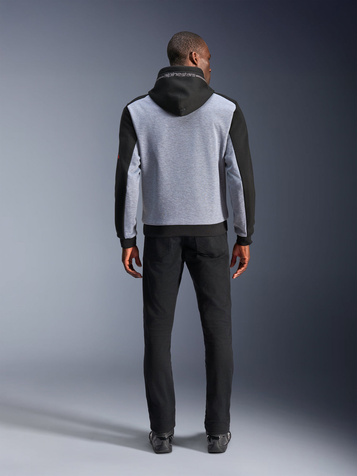 Alpinestars Chrome V2 Sport Kapuzenpullover, Herren-Motorradjacke, Schwarz und Graumeliert, Aramid-Verstärkungen.
