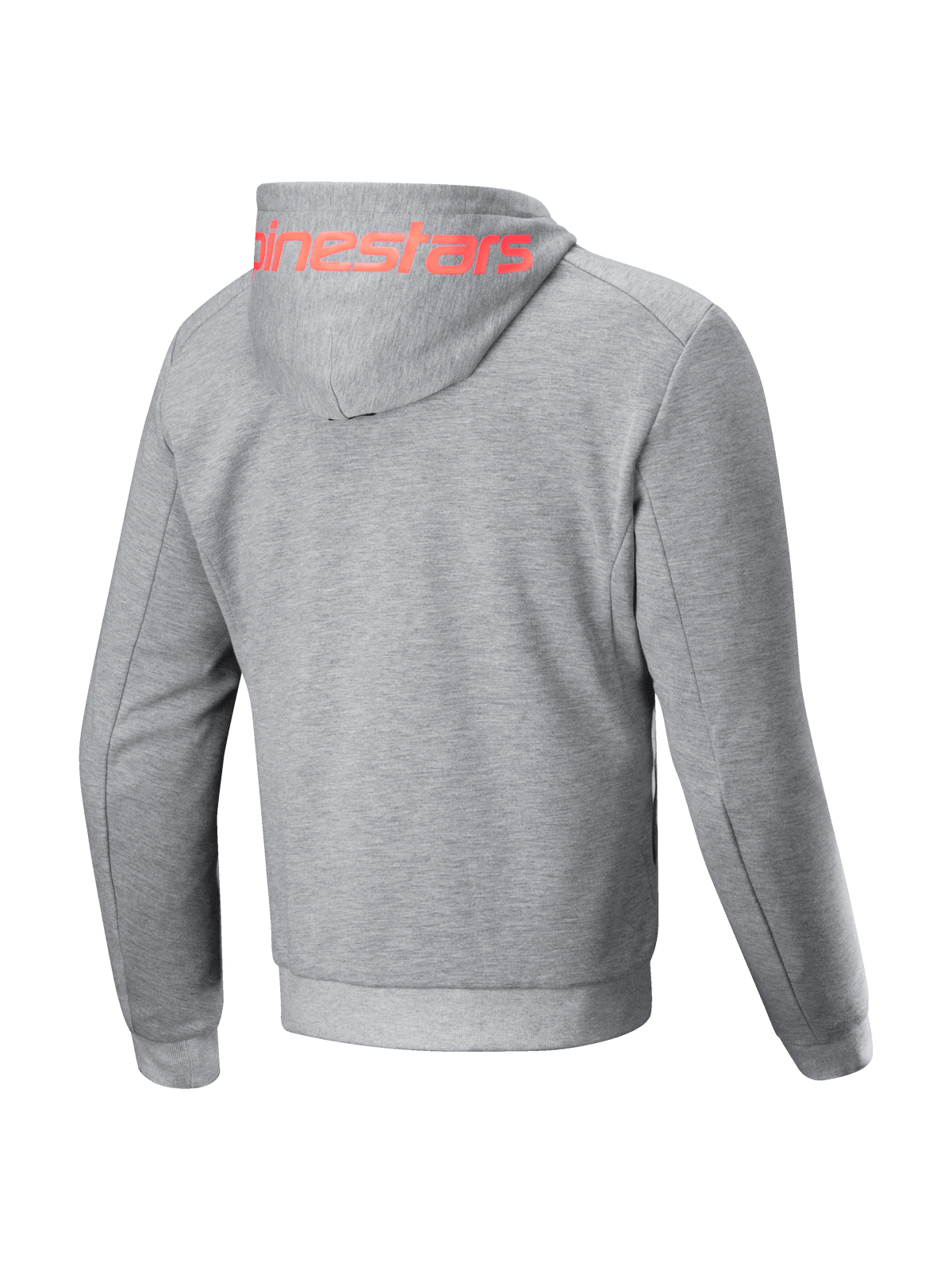 Alpinestars Chrome V2 Sport Kapuzenjacke, Rückansicht, grau meliert mit rotem Logo, Herren-Urban-Motorradjacke, Tech-Fleece.