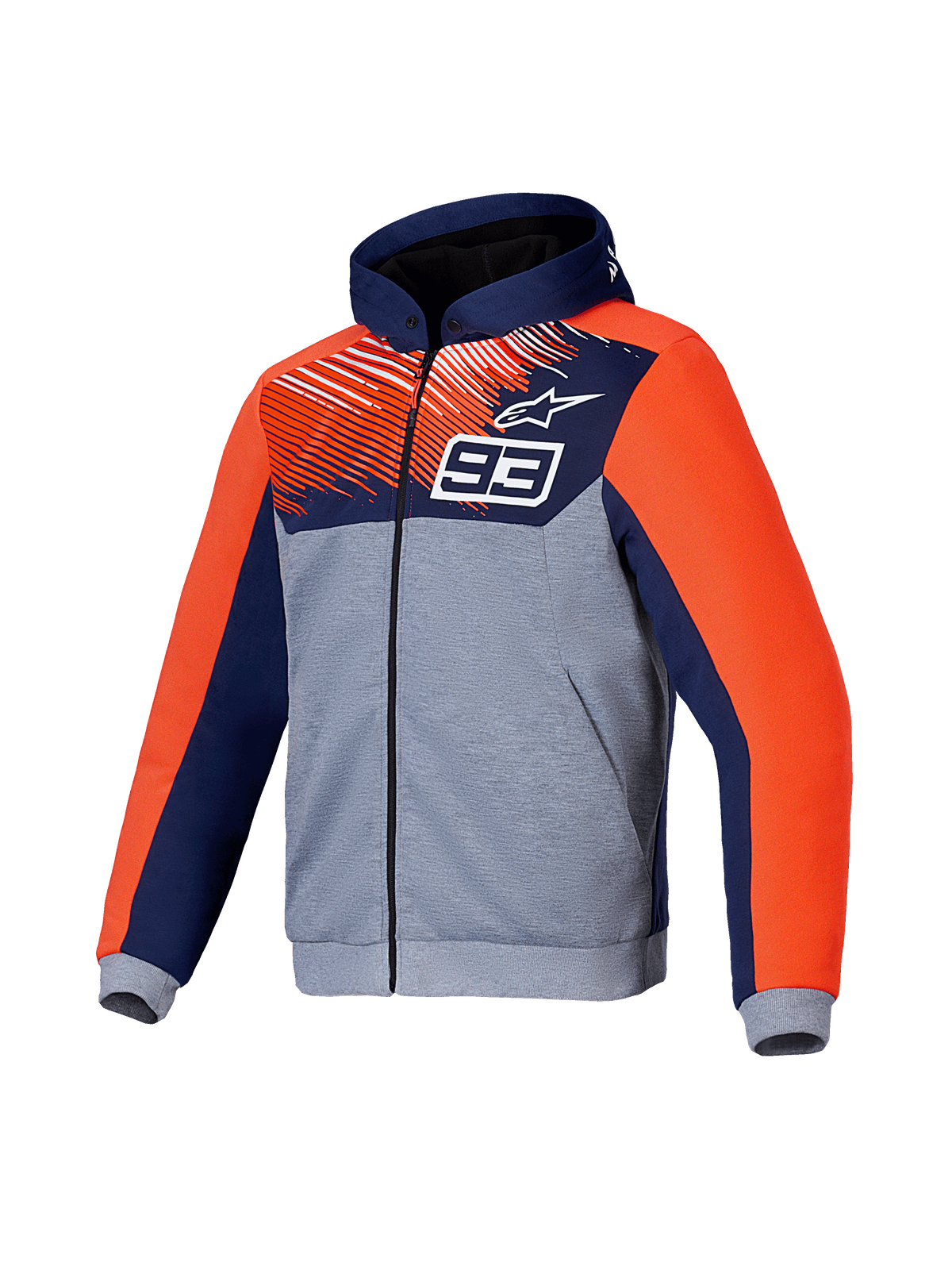 Alpinestars MM93 Chrome V2 Sport Kapuzenjacke, CE-zertifizierte Motorradjacke mit Aramid-Verstärkungen und Nucleon Flex Plus Protektoren, Blau, Grau und Rot