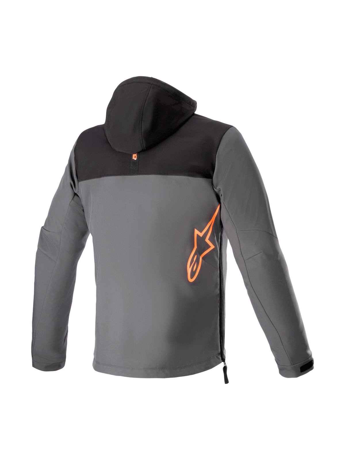 Alpinestars Sherpa Kapuzenjacke, Herren-Motorradjacke in Schwarz und Grau, Softshell, Rückansicht, fluo-rotes Logo, Tech-Air® Ready.