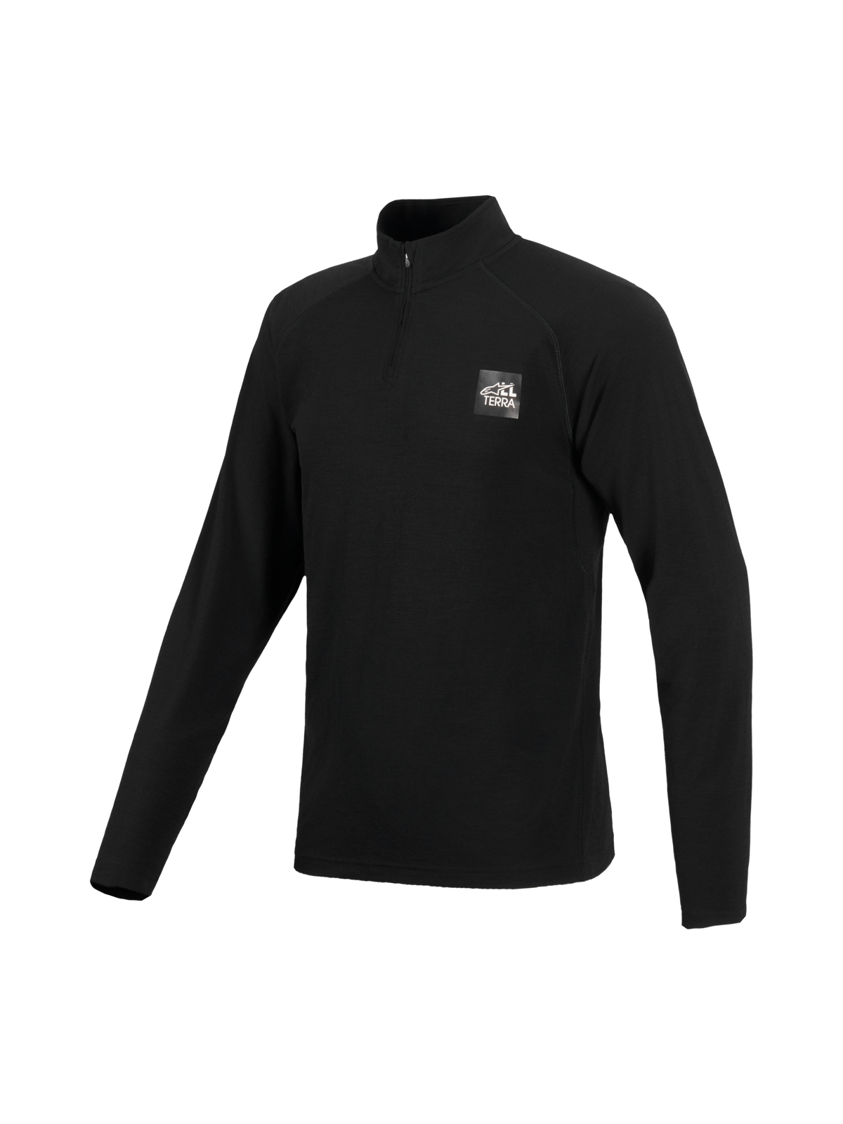 Alpinestars At 8 Merino Top Layer, langes Funktionsunterhemd aus Merinowoll-Mischgewebe, Schwarz, mit Stehkragen und Frontreißverschluss sowie All Terra-Brustlogo