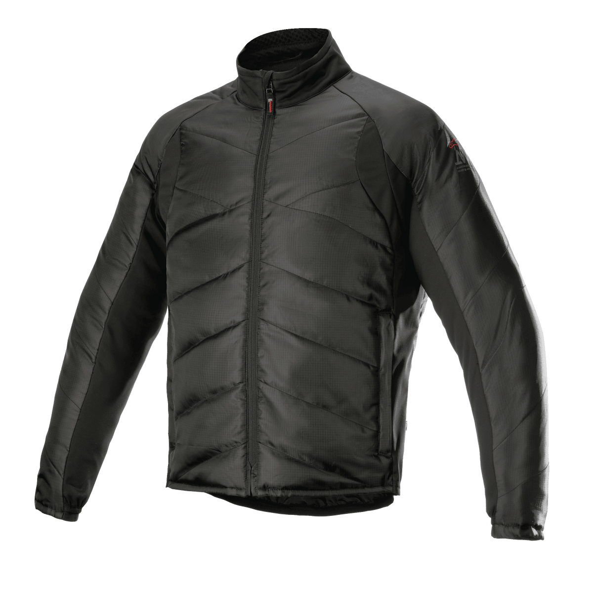 Alpinestars AMT Thermal Liner, Black, Thermal Mid-Layer Jacket, features quilted diagonal padding and ripstop fabric, high collar, full-length front zipper, lightweight insulation for motorcycle adventure touring
