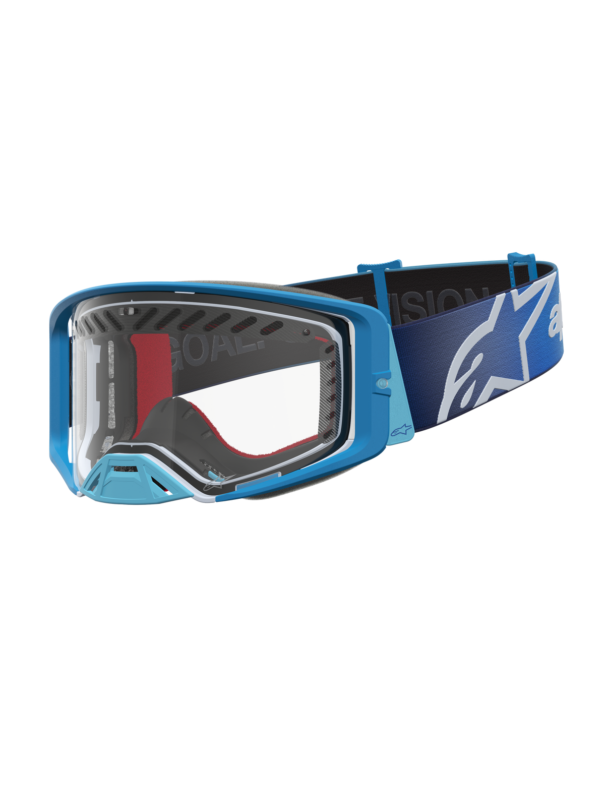 Alpinestars Supertech Dura Air Schutzbrille Fluid für Motocross, Blau und Silber, klare Scheibe, maximale Belüftung.