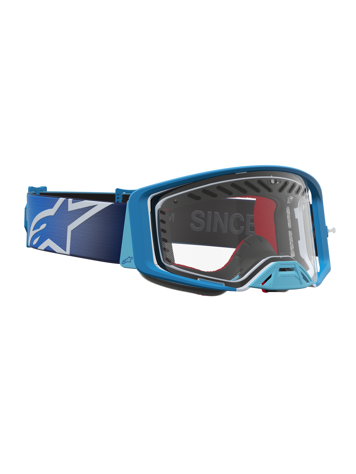 Alpinestars Supertech Dura Air Schutzbrille Fluid, Motocross-Schutzbrille, Blau und Silber, klare Scheibe, belüfteter Rahmen