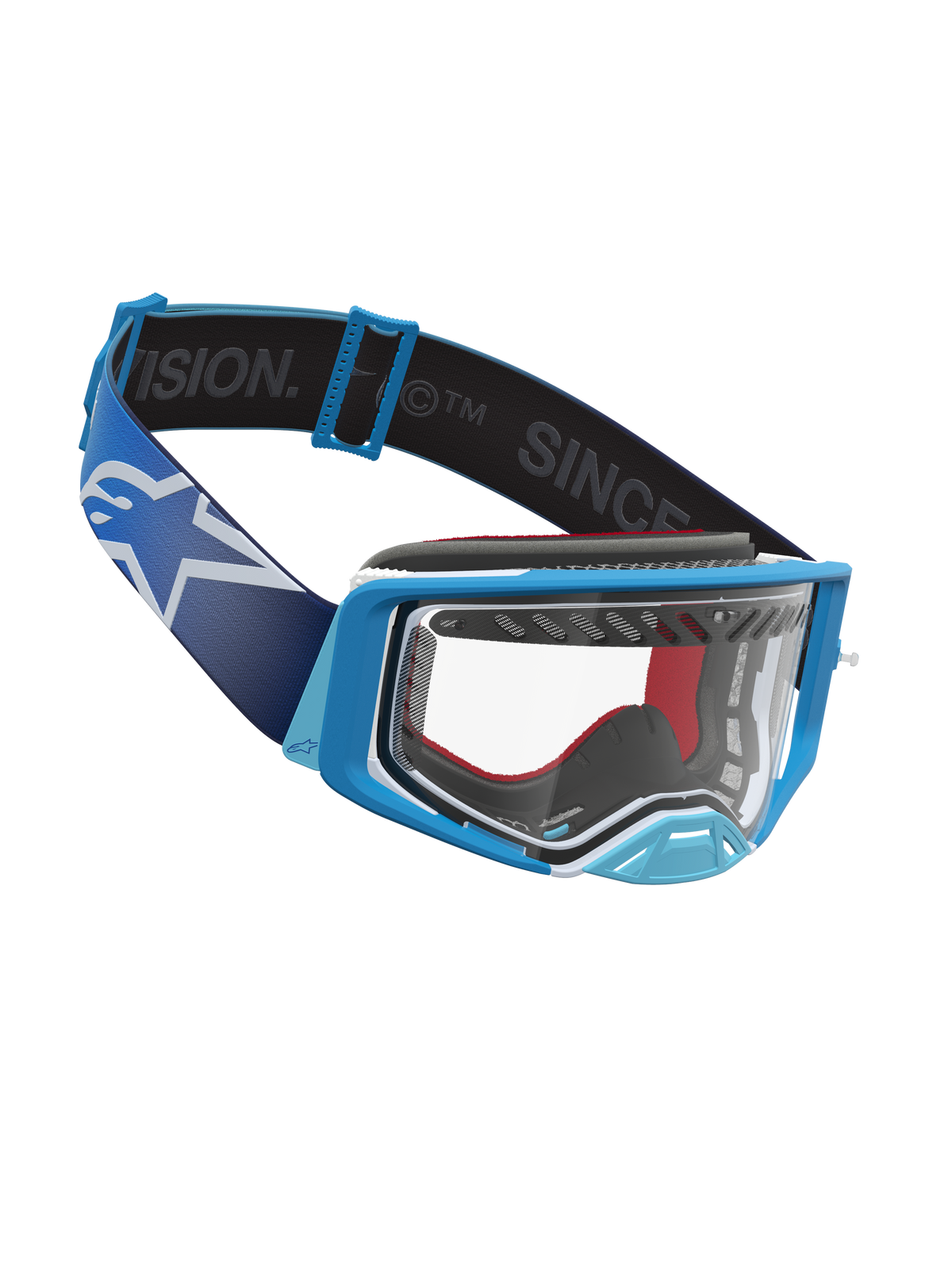 Alpinestars Supertech Dura Air Schutzbrille Fluid, Motocross-Rennsport, Blau und Weiß, klare Polycarbonat-Linse, breites Band