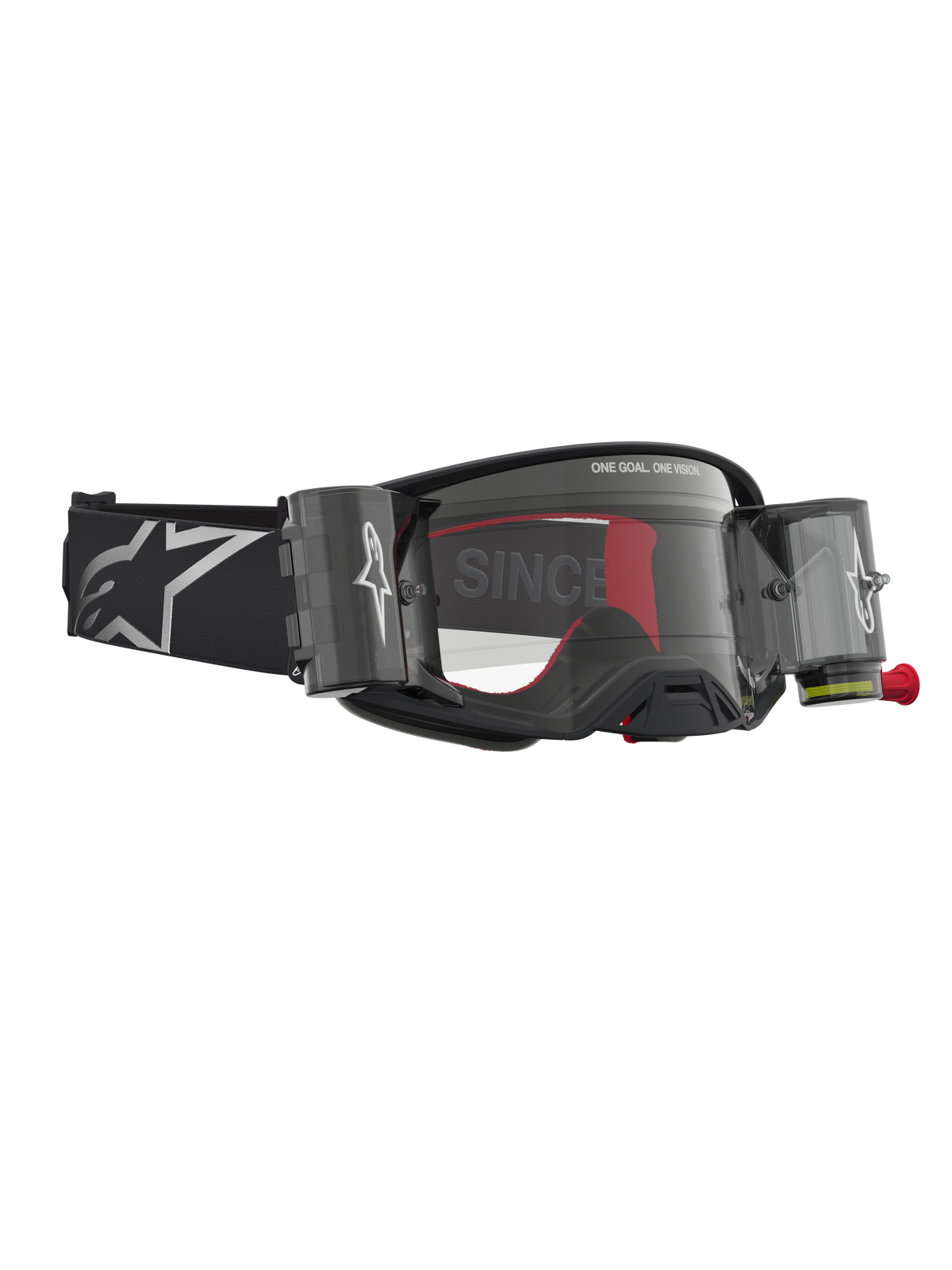 Alpinestars Supertech Firma Schutzbrille Roll-Off, Motocross-Brille, Schwarz und Silber mit klarem Roll-Off-System.