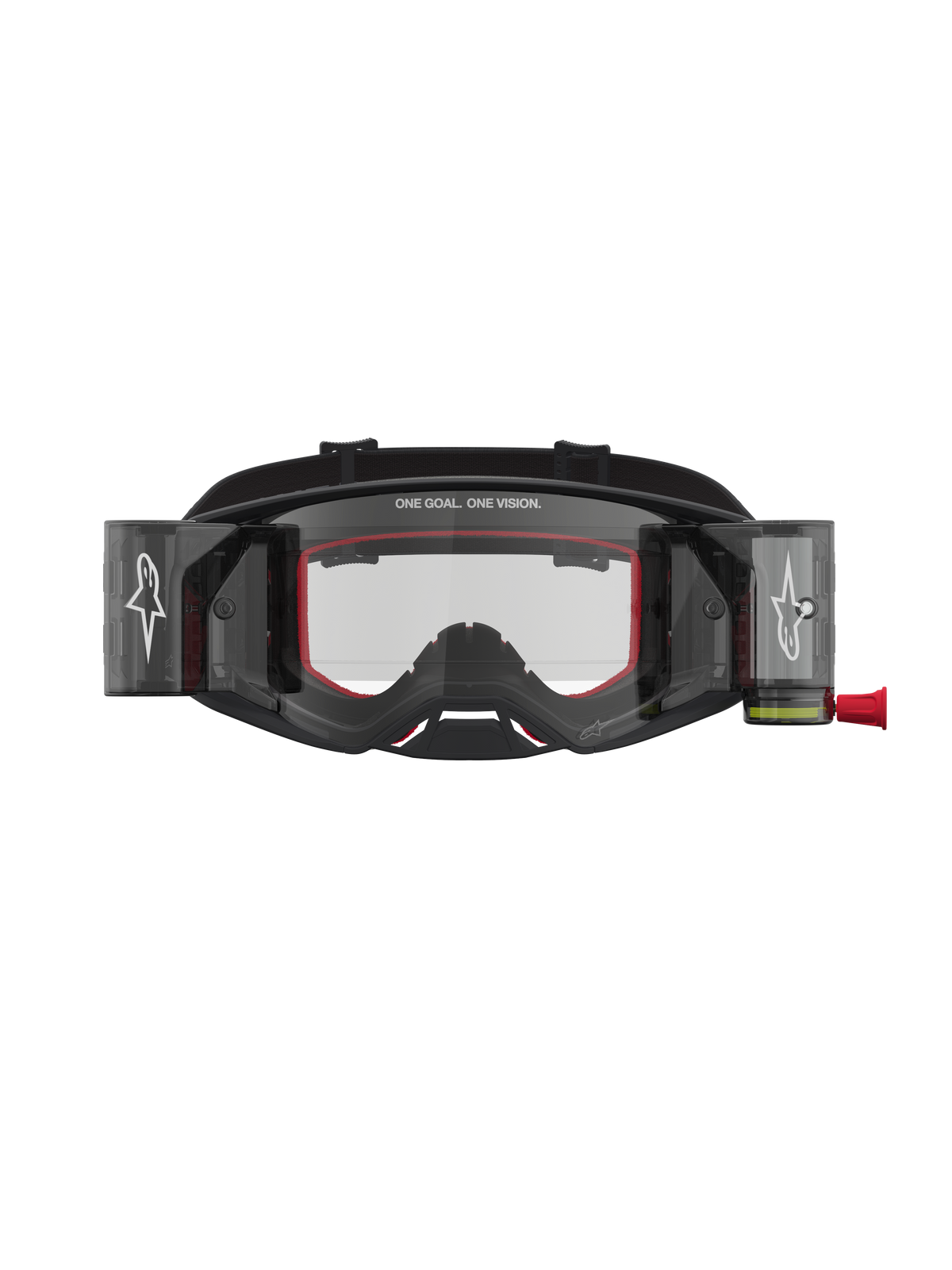 Alpinestars Supertech Firma Schutzbrille Roll-Off, Motocross-Brille in Schwarz und Silber mit roten Details und Roll-Off-System