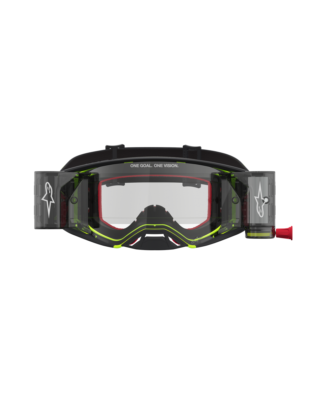 Alpinestars Supertech Firma Roll-Off Schutzbrille in Schwarz und Gelb Fluo für Motocross mit klarer Linse.