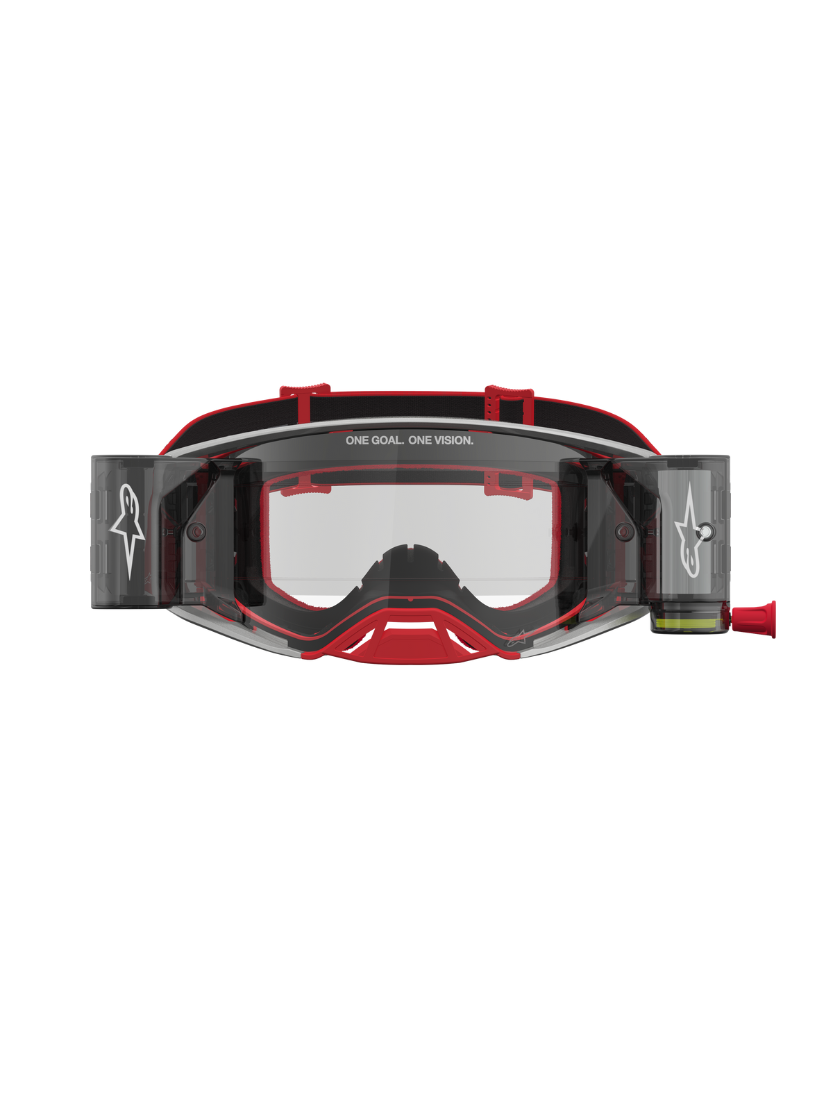 Alpinestars Supertech Firma Schutzbrille Roll-Off, Motocross-Schutzbrille in Rot und Silber, klare Scheibe, Roll-Off-System.