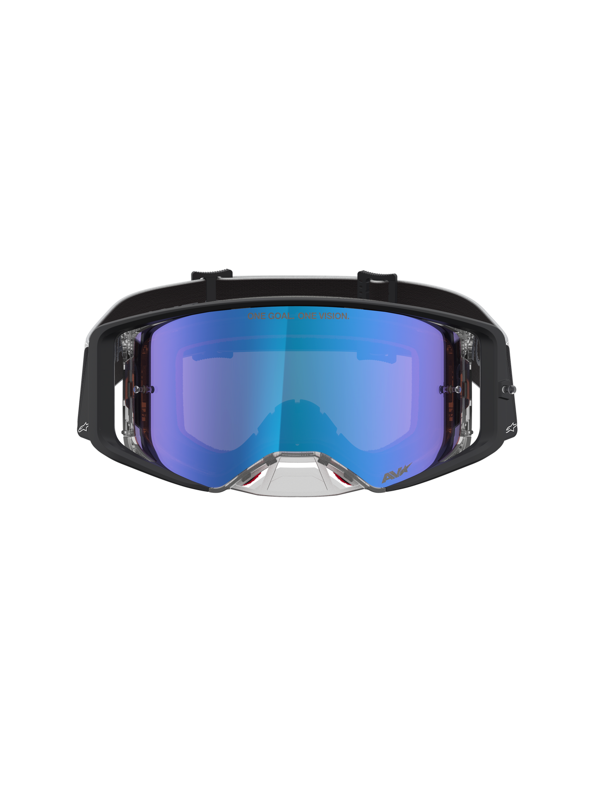 Alpinestars Supertech Atrox Schutzbrille, Motocross, Schwarz, Blau verspiegelte Anti-Beschlag-Scheibe aus Polycarbonat.