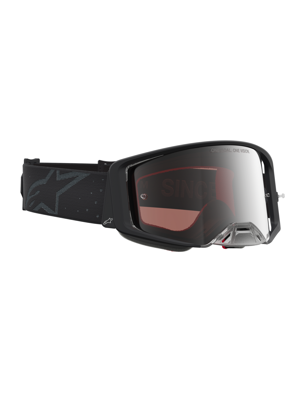 Alpinestars Supertech Schutzbrille Cloak, Premium-Motocross-Brille in Schwarz mit silberner Spiegelscheibe für Offroad.