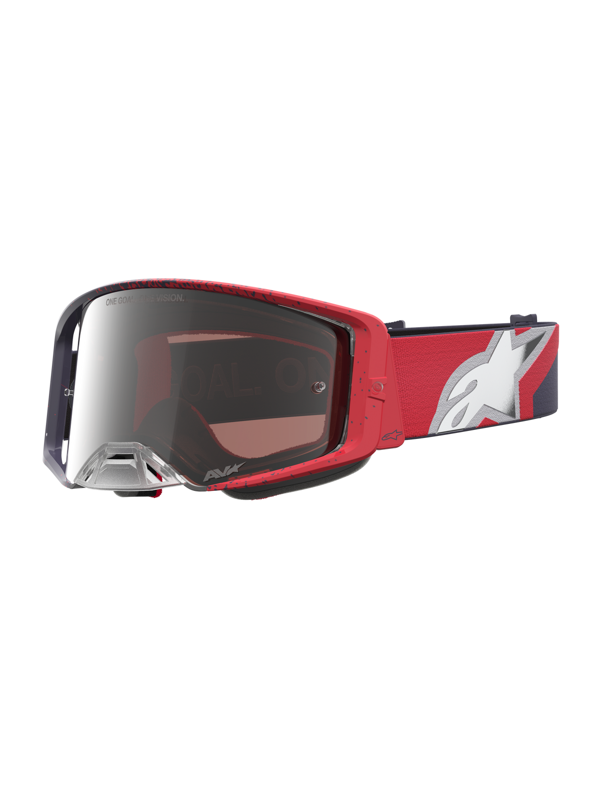 Alpinestars Supertech Hiten Schutzbrille, Motocross, Rot und Schwarz, verspiegelte silberne Scheibe für Offroad-Rennen.