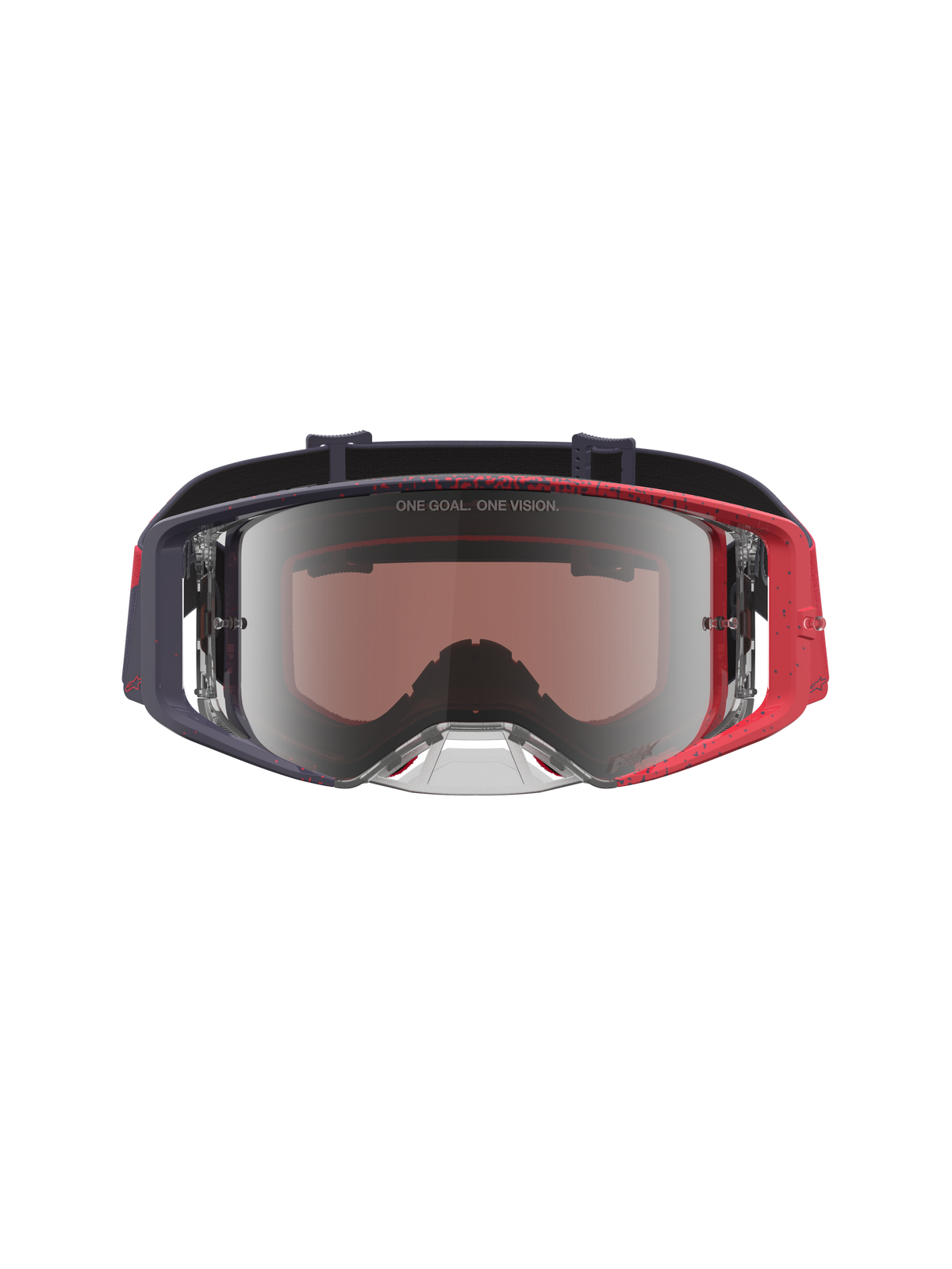 Alpinestars Supertech Hiten Schutzbrille, Motocross-Ausrüstung in Schwarz und Rot mit silberner Mirror-Scheibe.