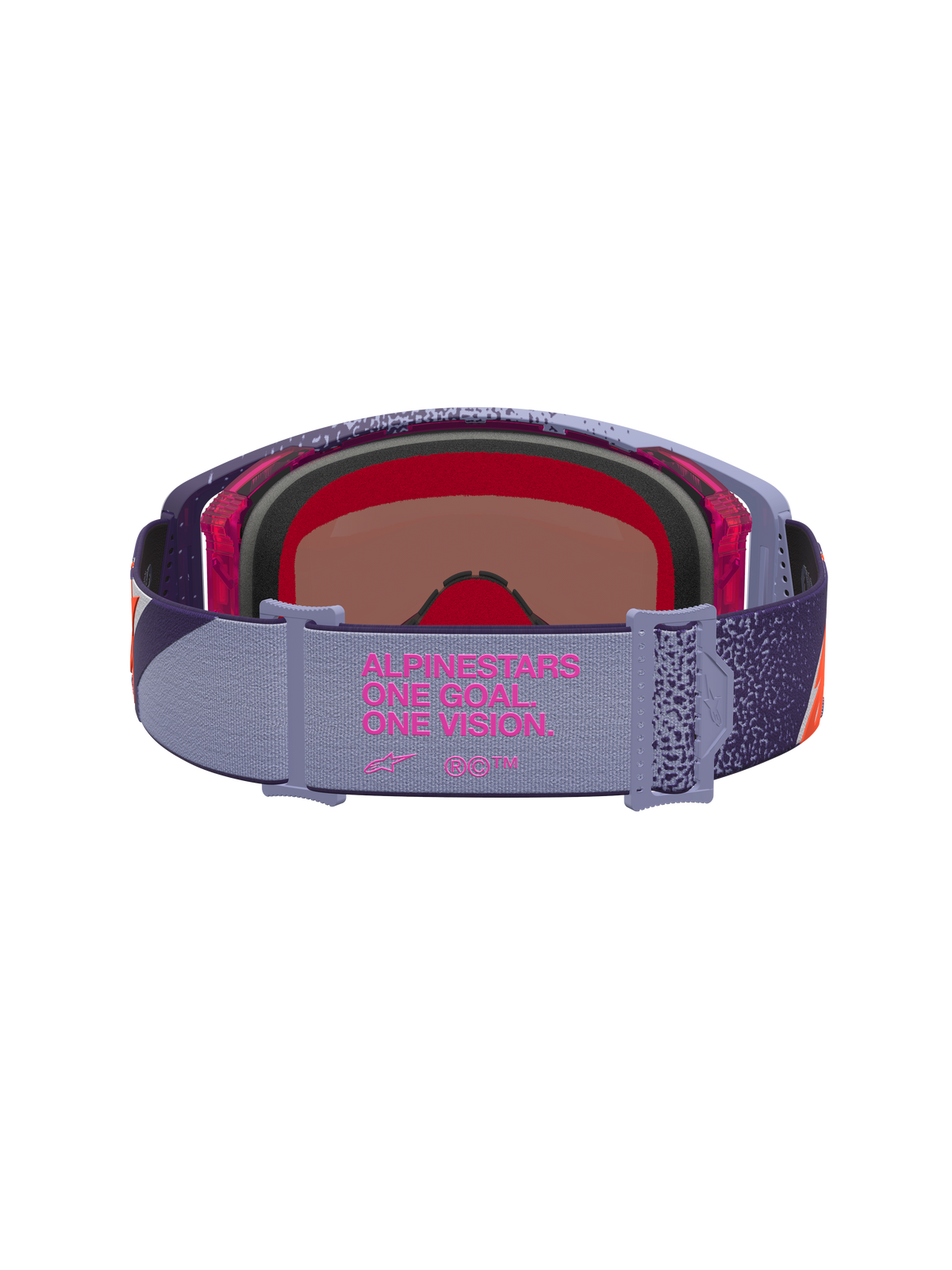 Alpinestars Supertech Hiten Motocross Goggles, purple and red with a pink mirror lens and branded elastic strap.