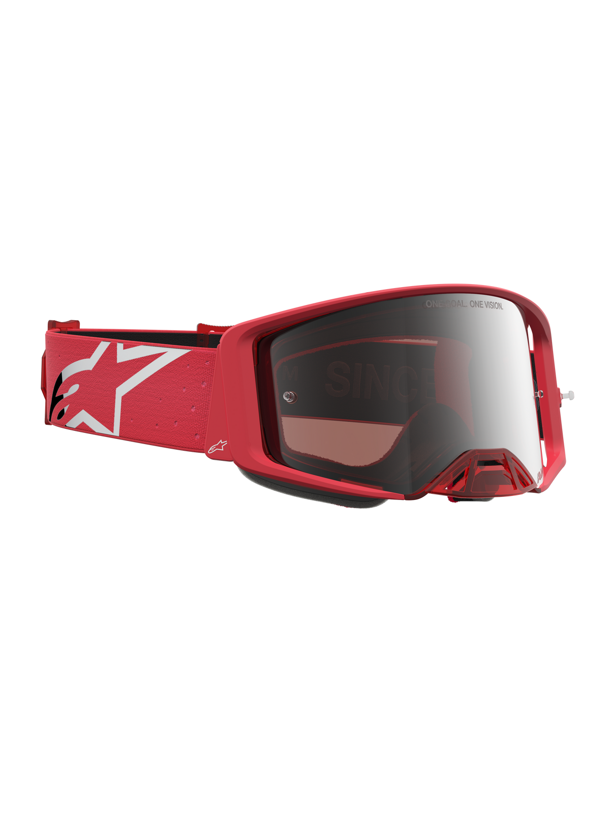 Alpinestars Supertech Vesta Goggles, Motocross Racing, Fluo Red and Chrome Mirror Silver, White Star Logo Strap.