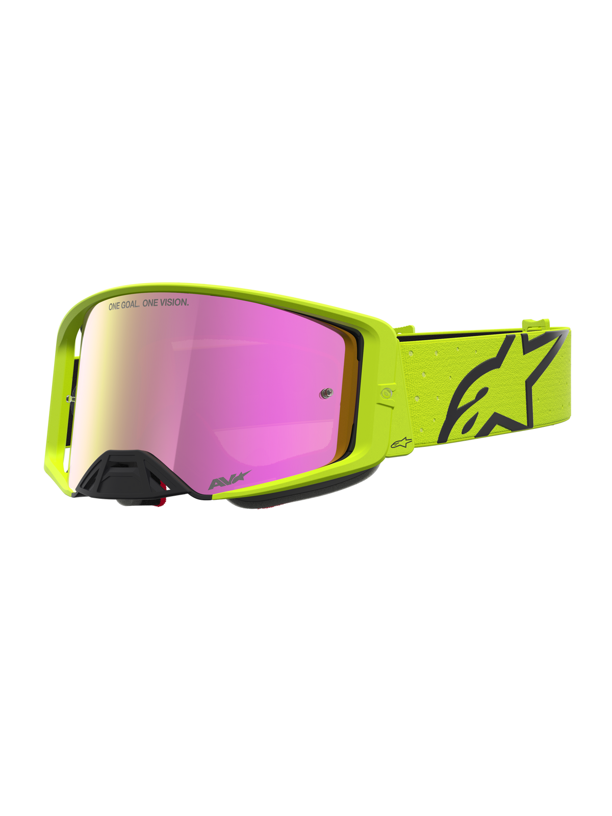Alpinestars Supertech Vesta Schutzbrille, Motocross-Goggles in Gelb Fluo und Schwarz, pink verspiegelte Linse, für den Offroad- und MX-Einsatz.