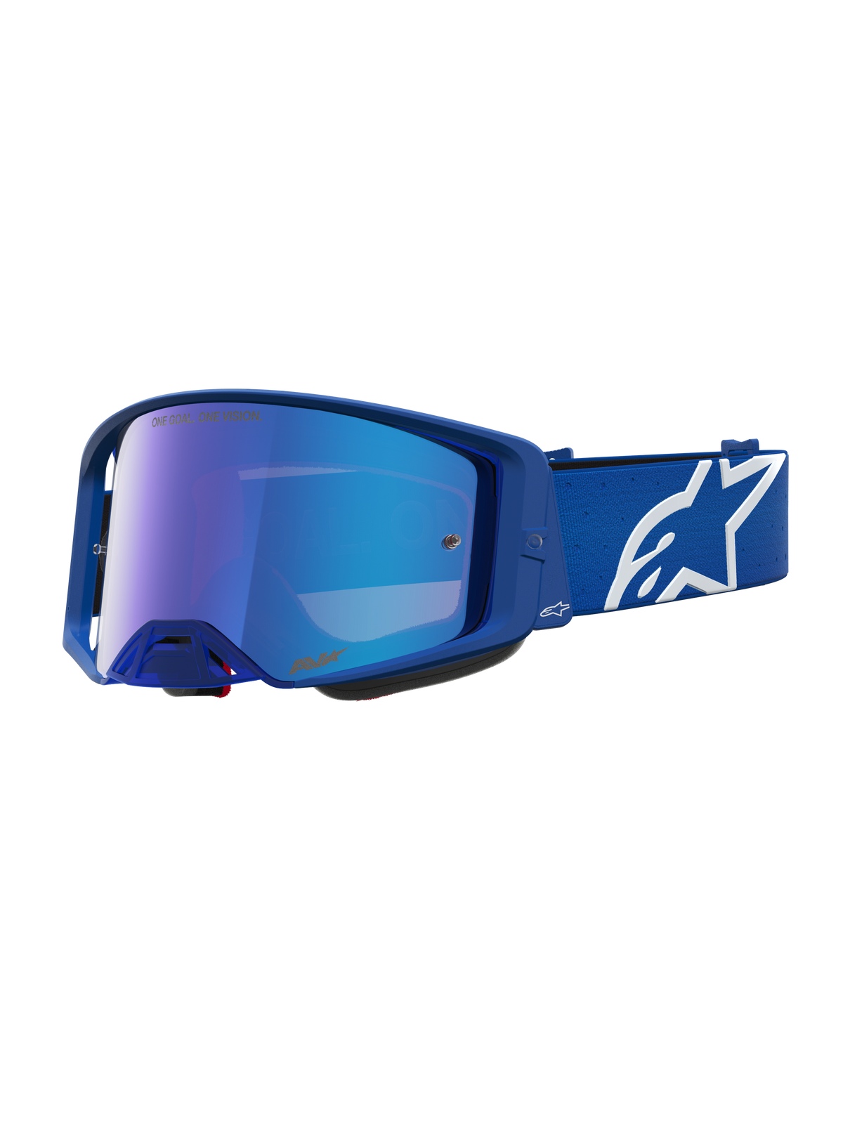 Alpinestars Supertech Vesta Motocross-Schutzbrille, Blau und Weiß, blau verspiegelte Linse und verstellbares Band.