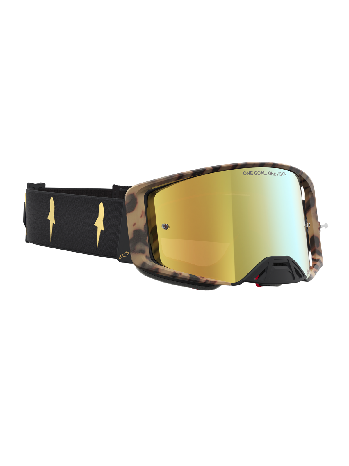 Alpinestars Supertech LE Zona Schutzbrille, Motocross-Schutzbrille in Schwarz und Braun mit spiegelgoldener Linse, limitiertes Design