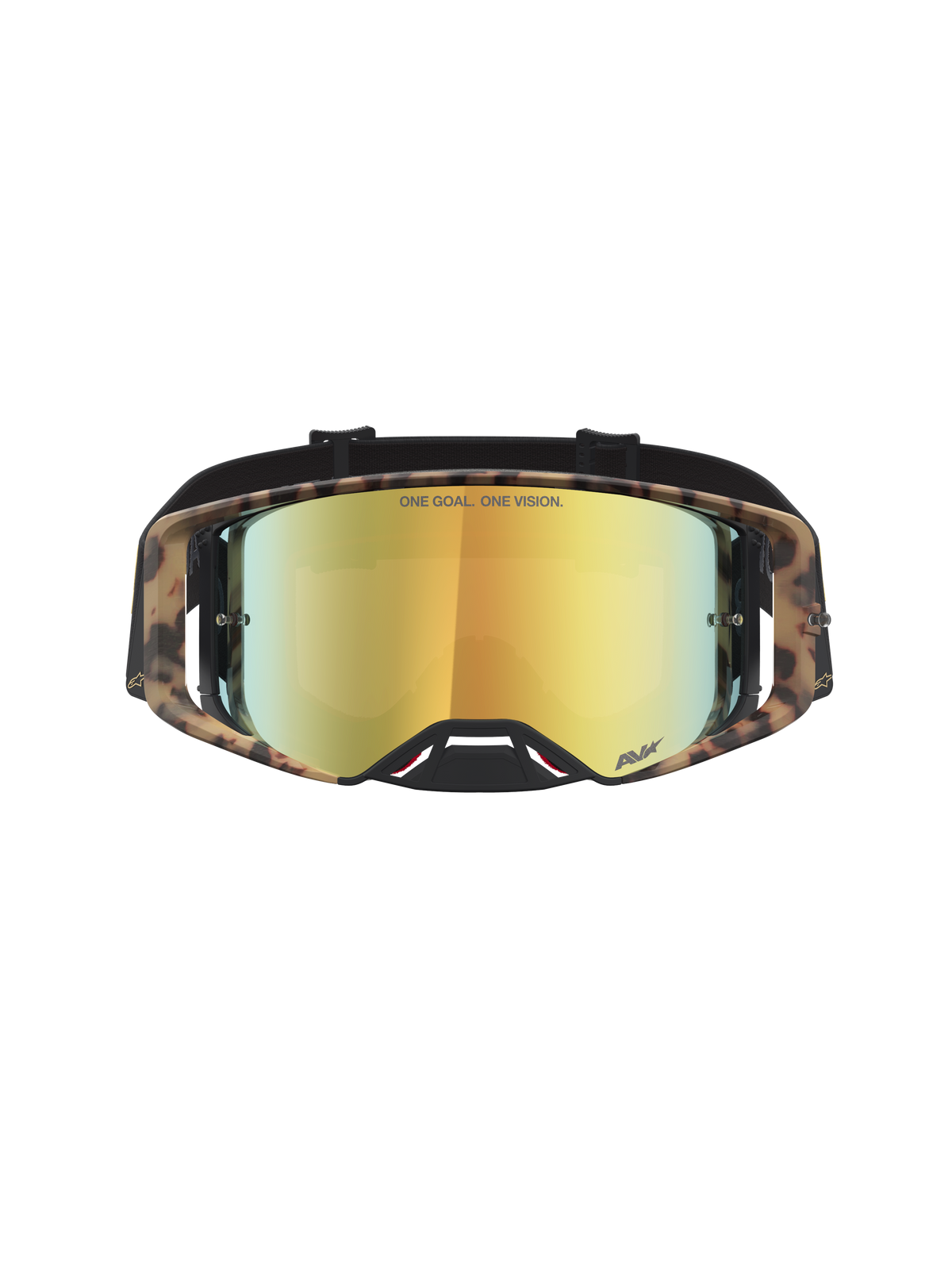 Alpinestars Supertech LE Zona Schutzbrille, Motocross-Schutzbrille in Schwarz und Braun mit verspiegelter goldener Scheibe, hochgradige optische Klarheit und Meisterschaftserprobte Rahmenarchitektur