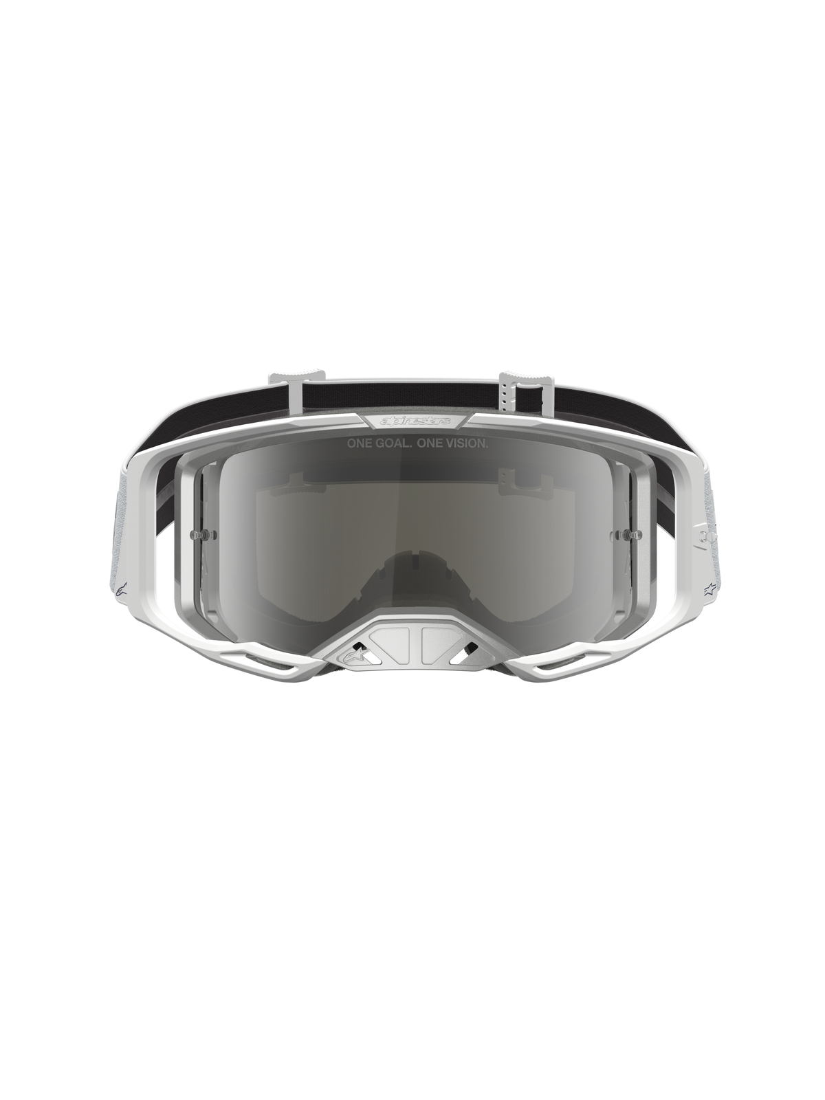 Alpinestars Vision 8 Schutzbrille Amber, Motocross-Schutzbrille in Weiß und Silber, mit verspiegelter Anti-Beschlag-Scheibe, A-FLEX-Rahmen und RAM-AIR-Belüftungssystem für den Offroad-Einsatz.