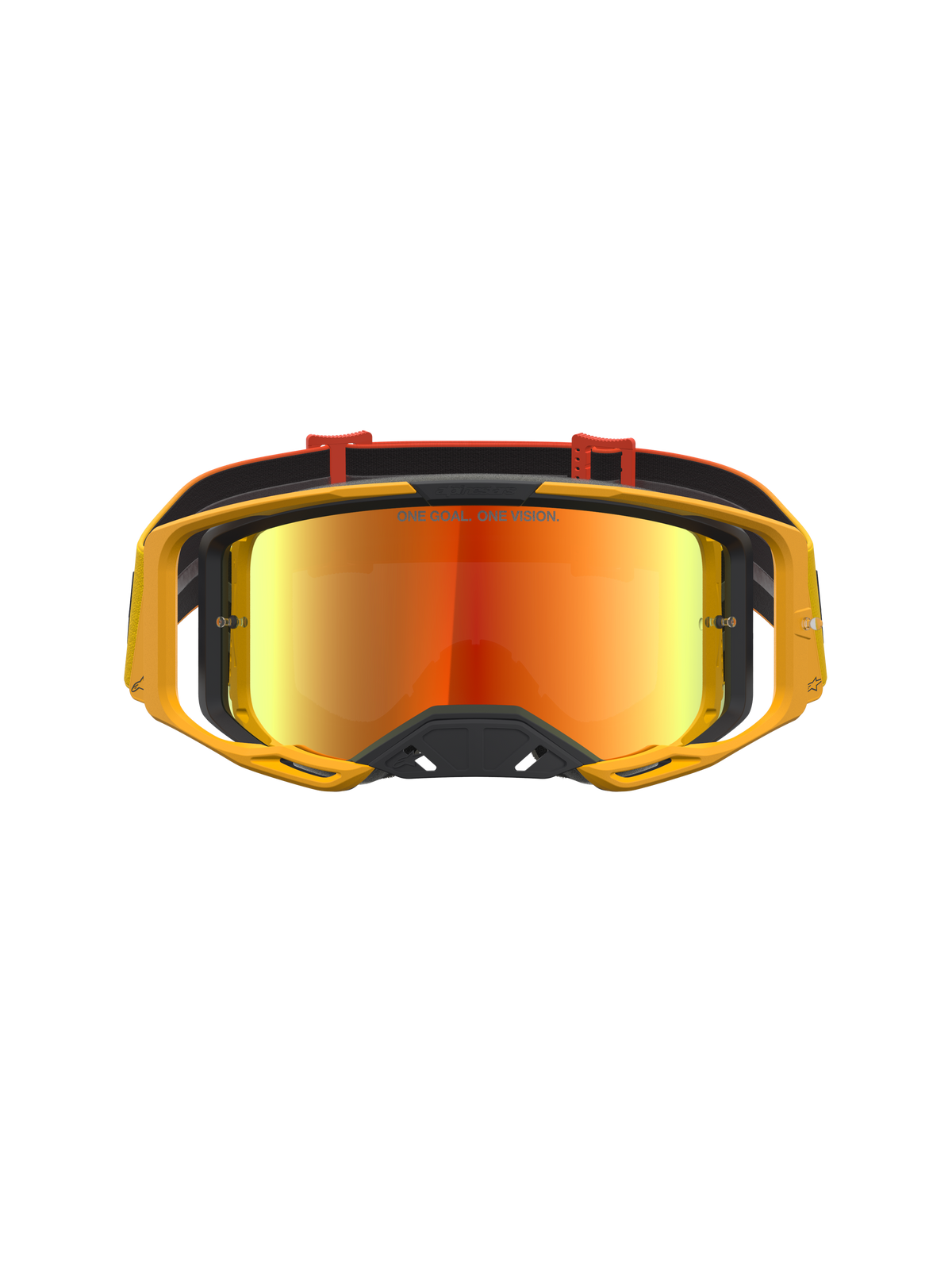 Alpinestars Vision 8 Schutzbrille Amber Mirror, gelbe Motocross-Brille mit feuerroten Gläsern und RAM-AIR-Belüftung.