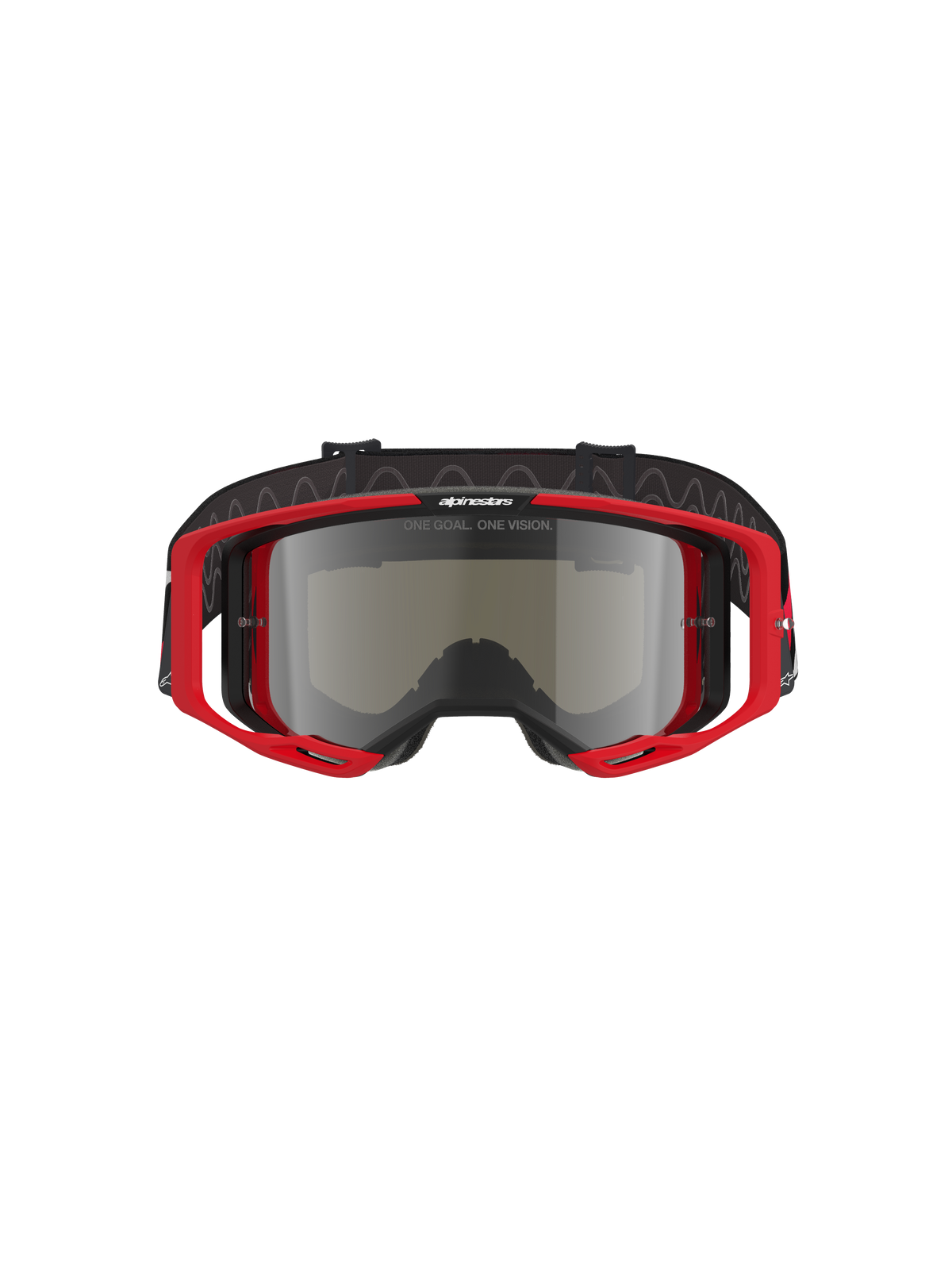 Alpinestars Vision 8 Luar Schutzbrille, Motocross-Brille, rot-schwarzer Rahmen mit silber verspiegelter Linse, Hochleistungsdesign mit weitem Sichtfeld, markantes Branding auf dem Band und Rahmen, geeignet für Offroad- und Motocross-Rennen