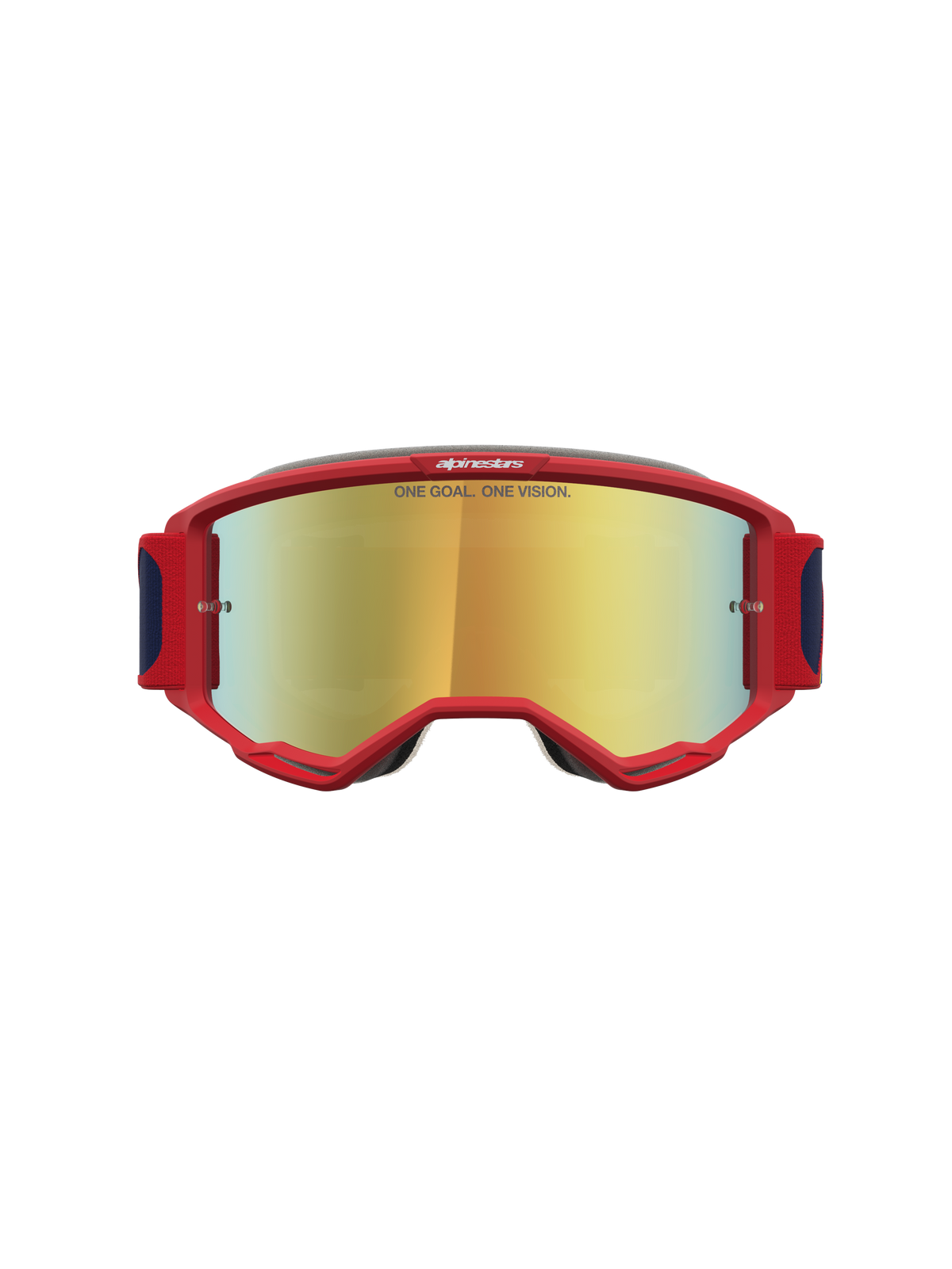 Alpinestars Vision 5 Drag Motocross Goggles, Red and Gold, A-FLEX frame with RAM-AIR ventilation and gold mirror lens.