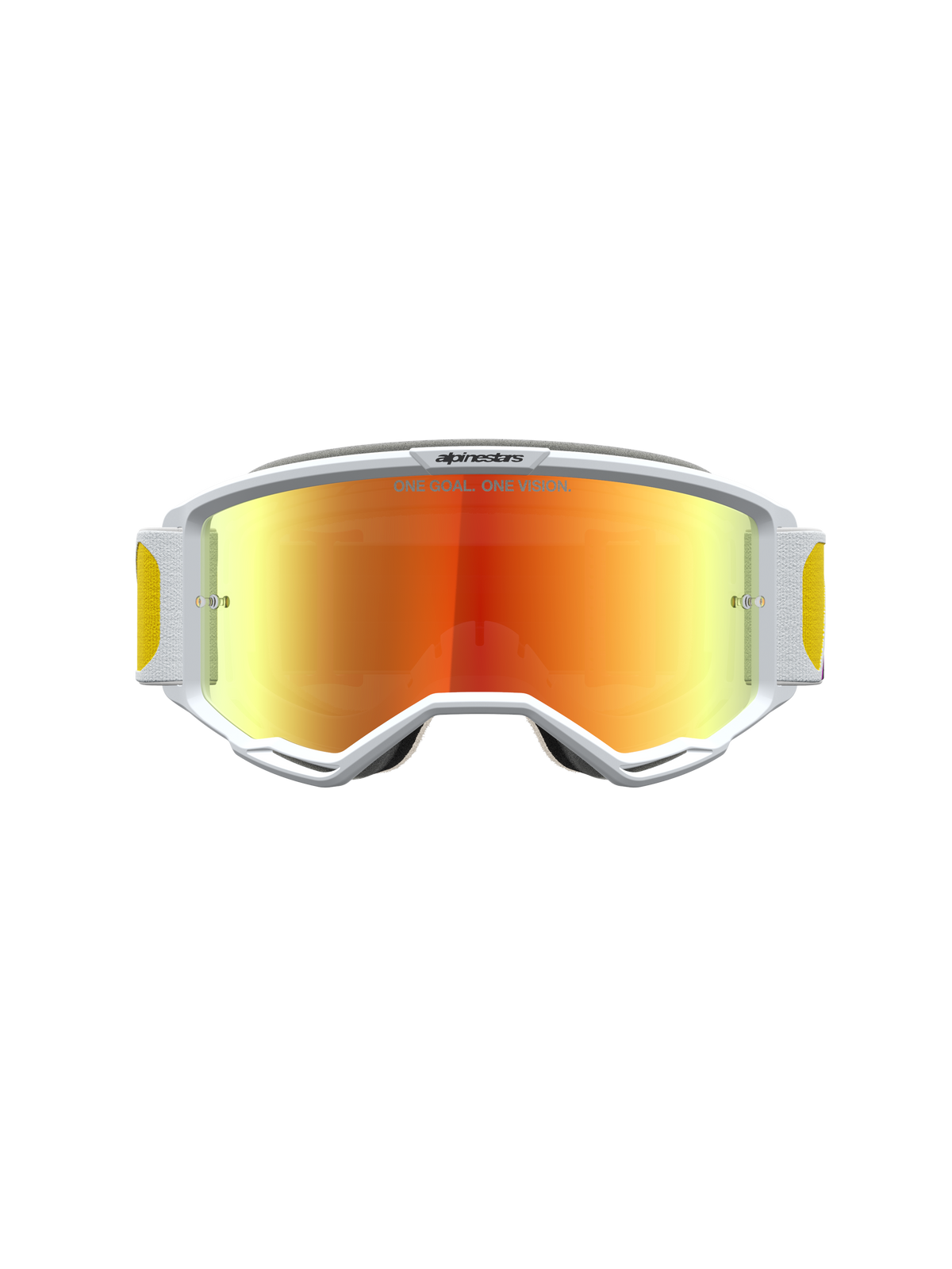 Alpinestars Vision 5 Drag Motocross Goggles, White A-FLEX frame, Orange Red Mirror Lens, RAM-AIR ventilation.