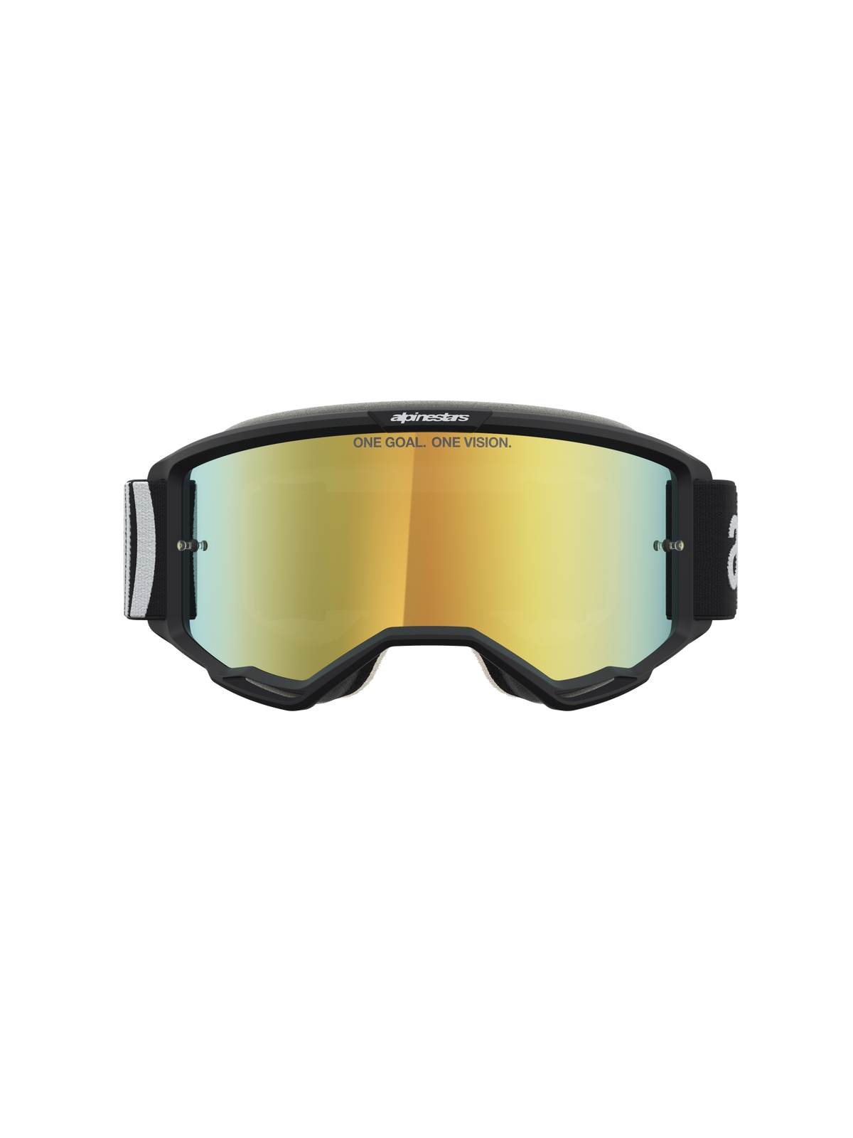 Alpinestars Vision 5 Hone Schutzbrille, Motocross-Brille, Schwarz und Gold, mit RAM-AIR-System und verspiegelter Linse.