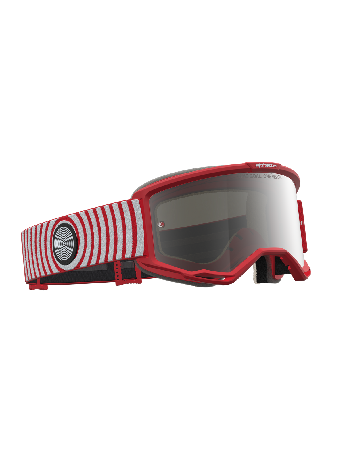 Alpinestars Vision 5 Schutzbrille Hone, Motocross-Brille, Rot und Weiß, silber verspiegelte Linse, flexibler A-FLEX-Rahmen