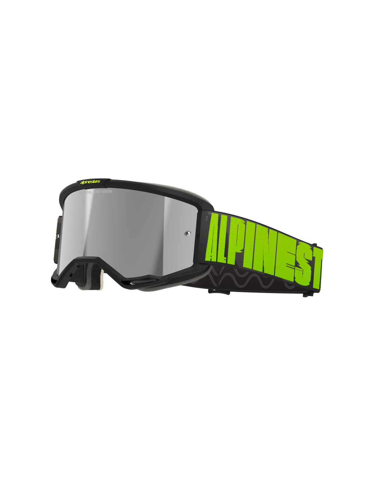Alpinestars Vision 5 Hollow Brille, Motocross- und Offroad-Brille, Anthrazit und Gelb Fluo, silber verspiegelte Gläser mit schwarzem Rahmen, breites schwarzes Band mit markantem neongelbem Branding und internem Silikon-Grip, Belüftungsöffnungen und weicher Gesichtsschaum