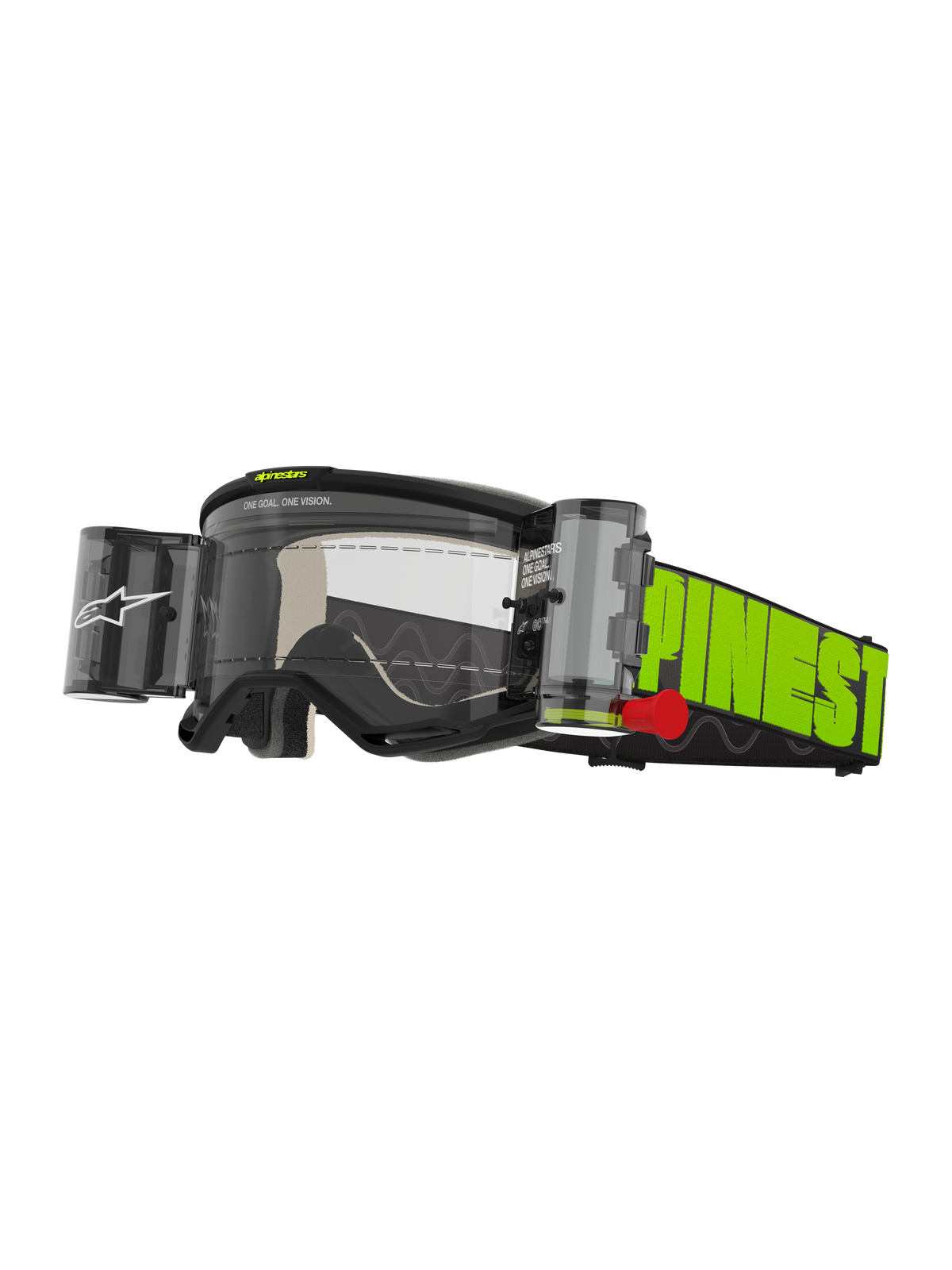 Alpinestars Vision 5 Hollow Roll-Off-Brille, Motocross-Brille, Anthrazit und Leuchtgelb, klare Anti-Beschlag-Scheibe mit integriertem WIDE-VISION Roll-Off-System, auffälliges leuchtgelbes Band mit schwarzem Branding, strapazierfähige Offroad-Schutzbrille