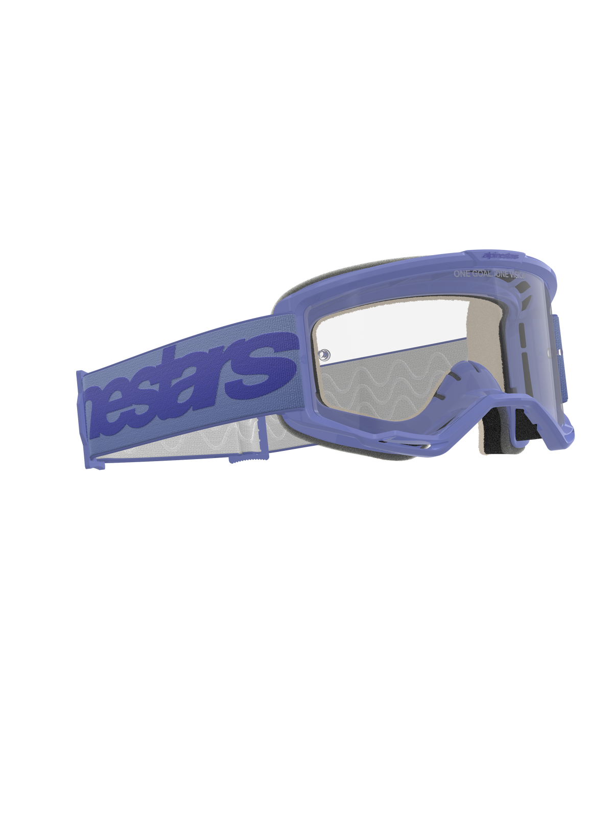 Alpinestars Vision 5 Wordmark Goggles, Motocross-Brille, Lila und Klar, mit breitem lila Band mit Alpinestars-Branding, flexiblem Urethan-Rahmen, klarer Anti-Beschlag-Scheibe und mehrlagigem Gesichtsschaum