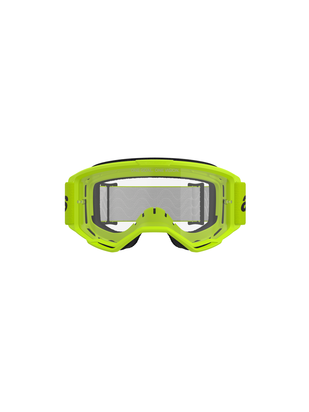 Alpinestars Vision 3 Wordmark Brille, Motocross-Brille, Gelb Fluo und Klar, leuchtend neongelber Rahmen, klare Anti-Beschlag-Linse, breites gewebtes Band, Offroad-Rennausrüstung