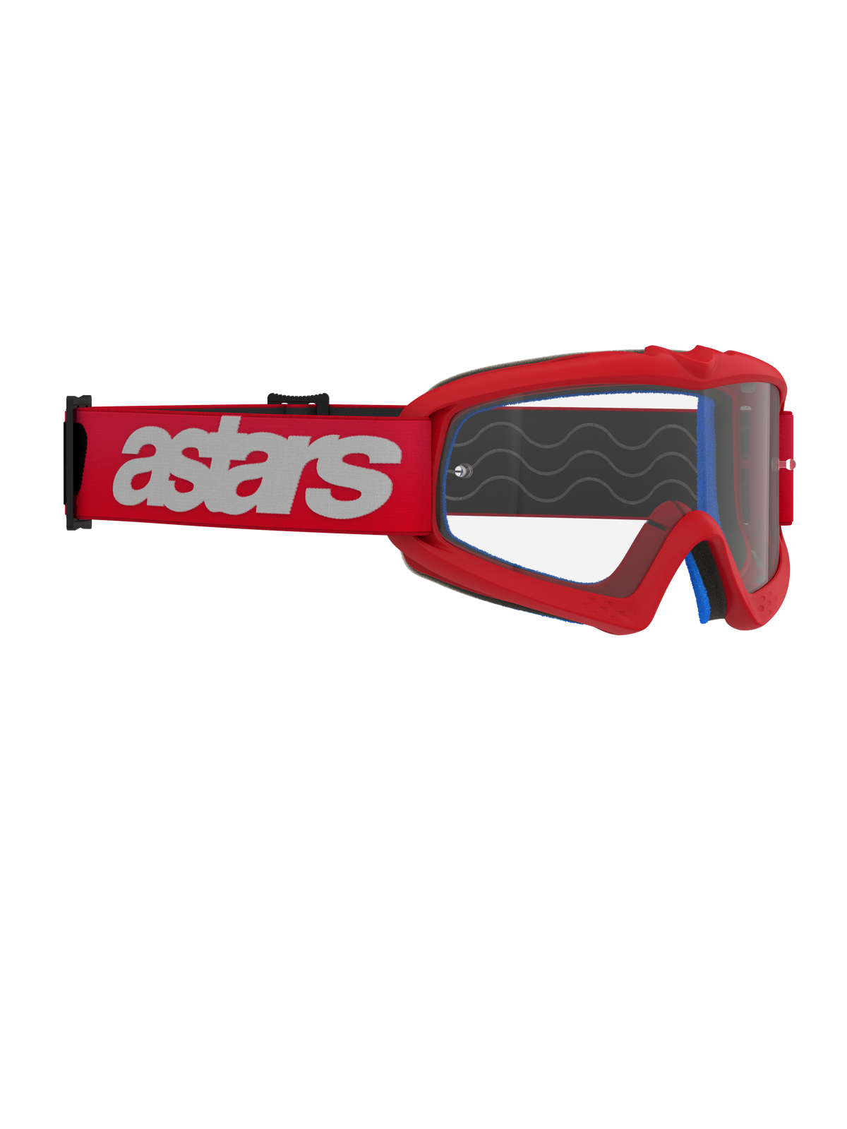 Alpinestars Vision Youth Blaze Goggles, Motocross-Brille, Rot und Klar, rotes Band mit weißem Astars-Logo, jugendspezifische Rennsportbrille mit beschlagfreier Polycarbonat-Linse