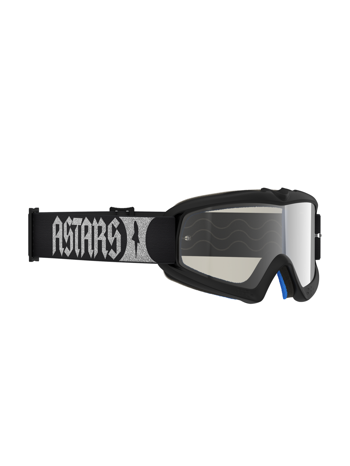 Alpinestars Vision Youth Atrox Goggles for motocross, black A-FLEX frame with a silver mirror polycarbonate lens.