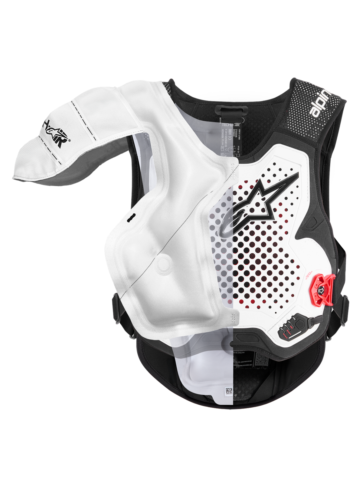 Alpinestars Tech-Air® MX Airbag-System, Motocross-Airbag-Weste, Weiß und Schwarz, CE-zertifizierter Offroad-Schutz mit ausgelöstem Airbag-Kissen