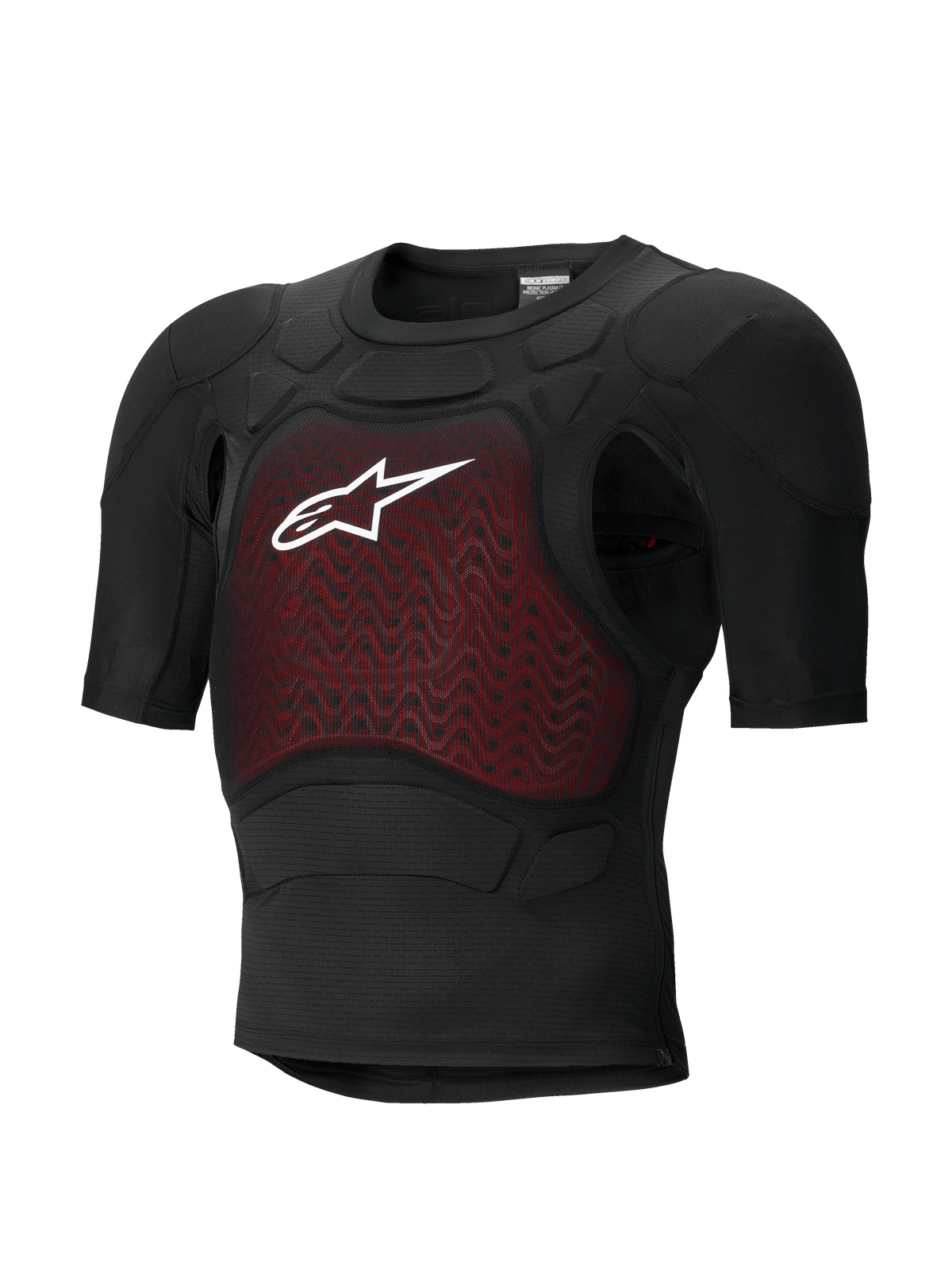 Alpinestars Bionic Plasma LT Protection Jacket, Kurzarm-Schutzjacke, Schwarz und Rot, CE-zertifizierte Protektoren, leichtes atmungsaktives Mesh-Gewebe, rotes strukturiertes Brustpanel und weißes Alpinestars-Logo
