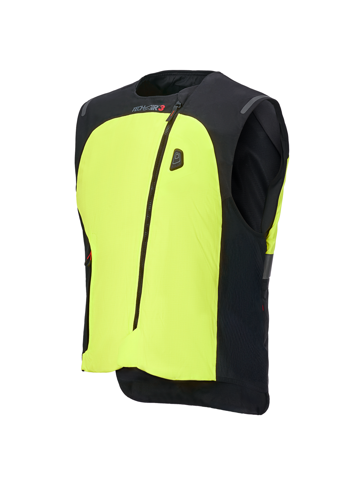 Alpinestars Tech-Air® 3 V2 System, Motorrad-Airbag-Weste, Schwarz und Gelb Fluo, mit auffälligem neongelbem Frontpanel, zentralem Reißverschluss, integrierter LED-Statusanzeige und Tech-Air-Branding, leichter autonomer Airbag-Schutz für den Straßeneinsatz